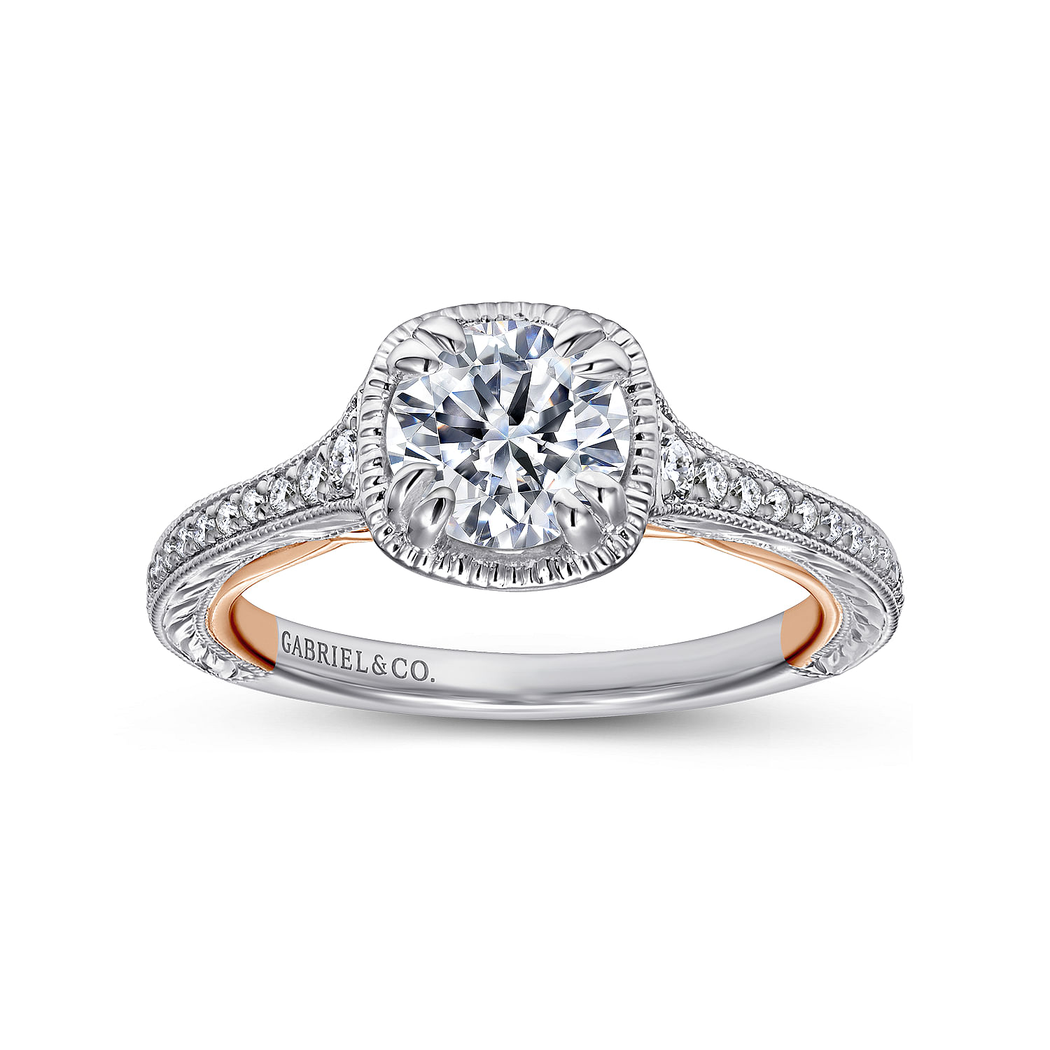 18k White/pink Gold Diamond Straight Engagement Ring angle 5 18k White/pink Gold Diamond Straight Engagement Ring angle 5