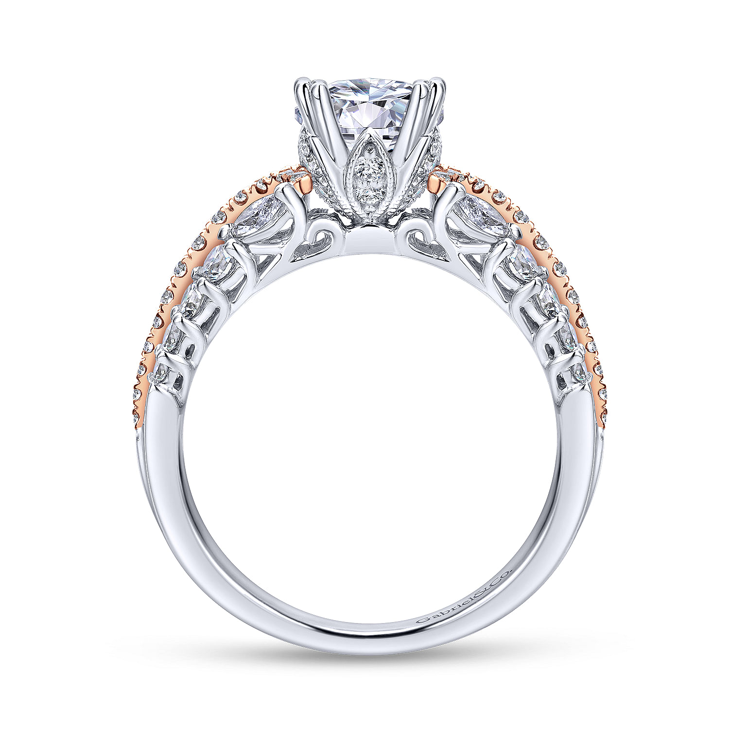 18k White/pink Gold Diamond Straight Engagement Ring angle 2 18k White/pink Gold Diamond Straight Engagement Ring angle 2