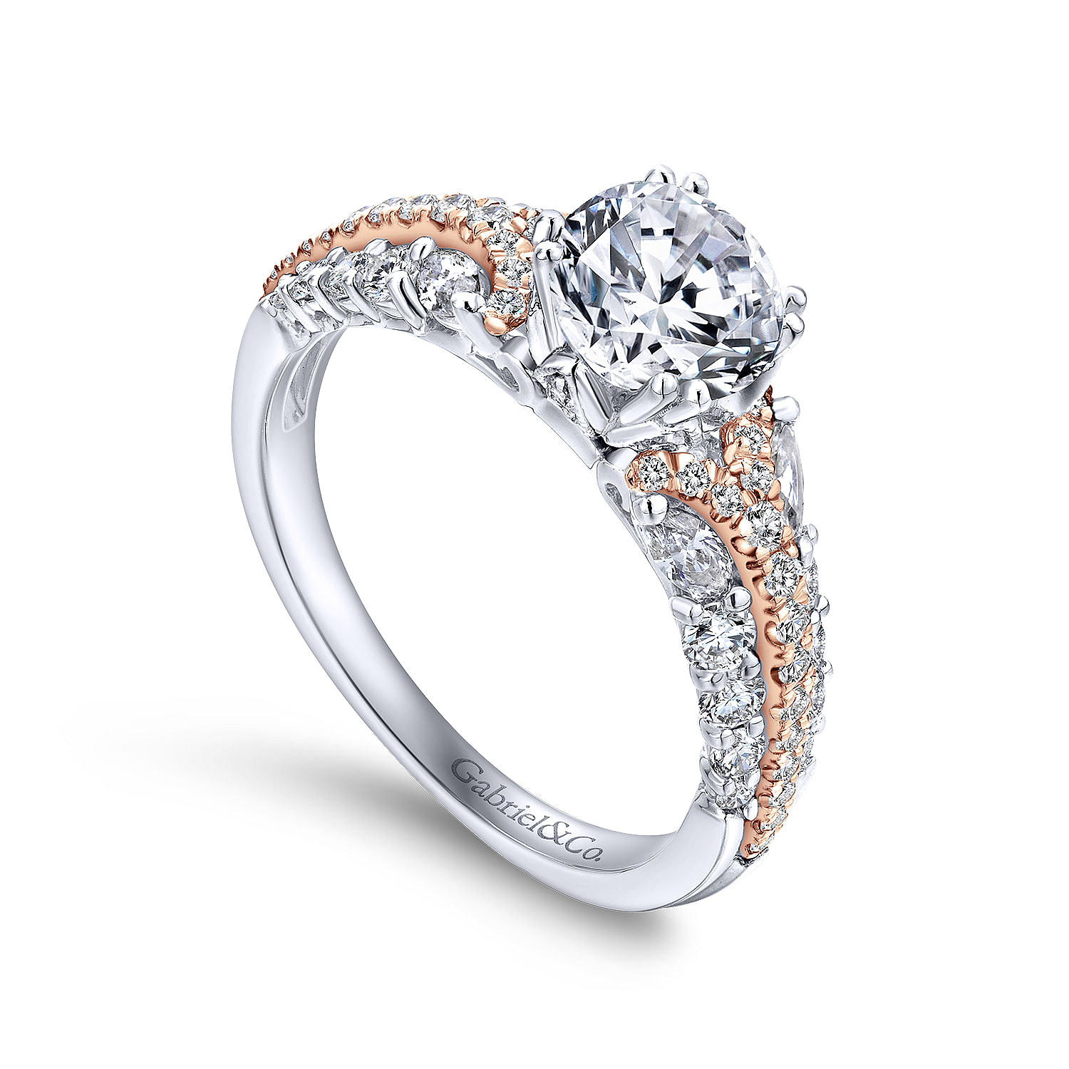 18k White/pink Gold Diamond Straight Engagement Ring angle 3 18k White/pink Gold Diamond Straight Engagement Ring angle 3