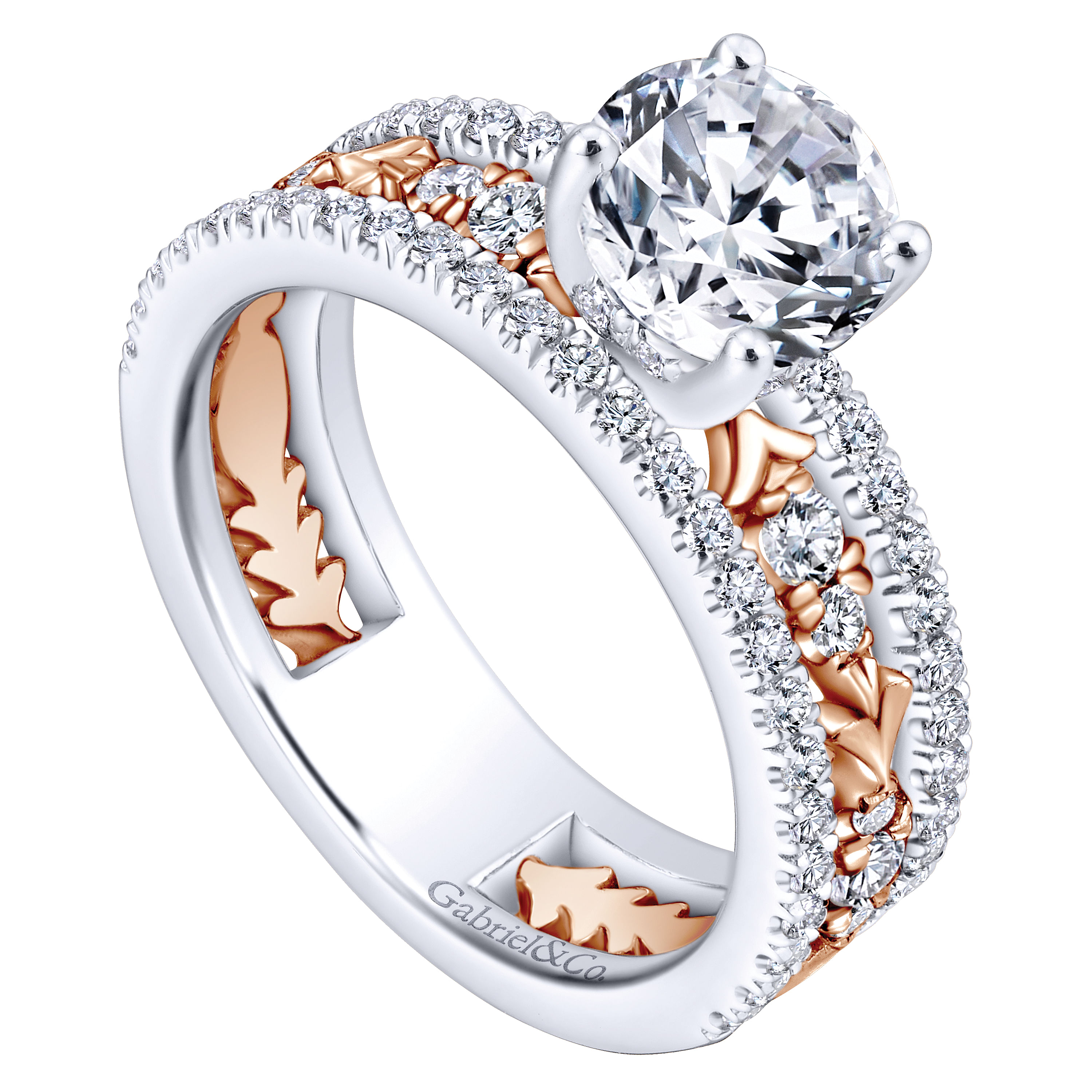 18k White/pink Gold Diamond Straight Engagement Ring angle 3 18k White/pink Gold Diamond Straight Engagement Ring angle 3