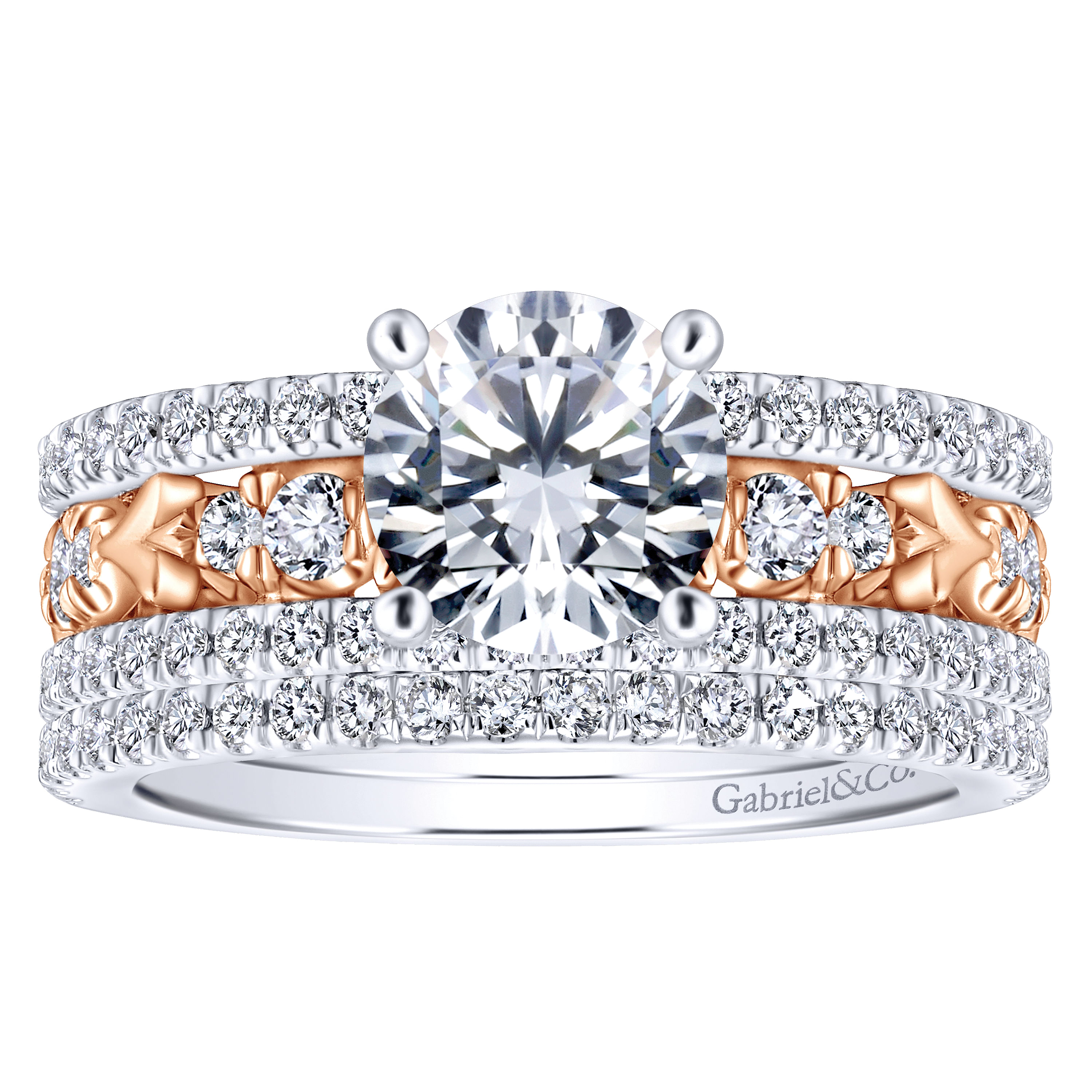 18k White/pink Gold Diamond Straight Engagement Ring angle 4 18k White/pink Gold Diamond Straight Engagement Ring angle 4