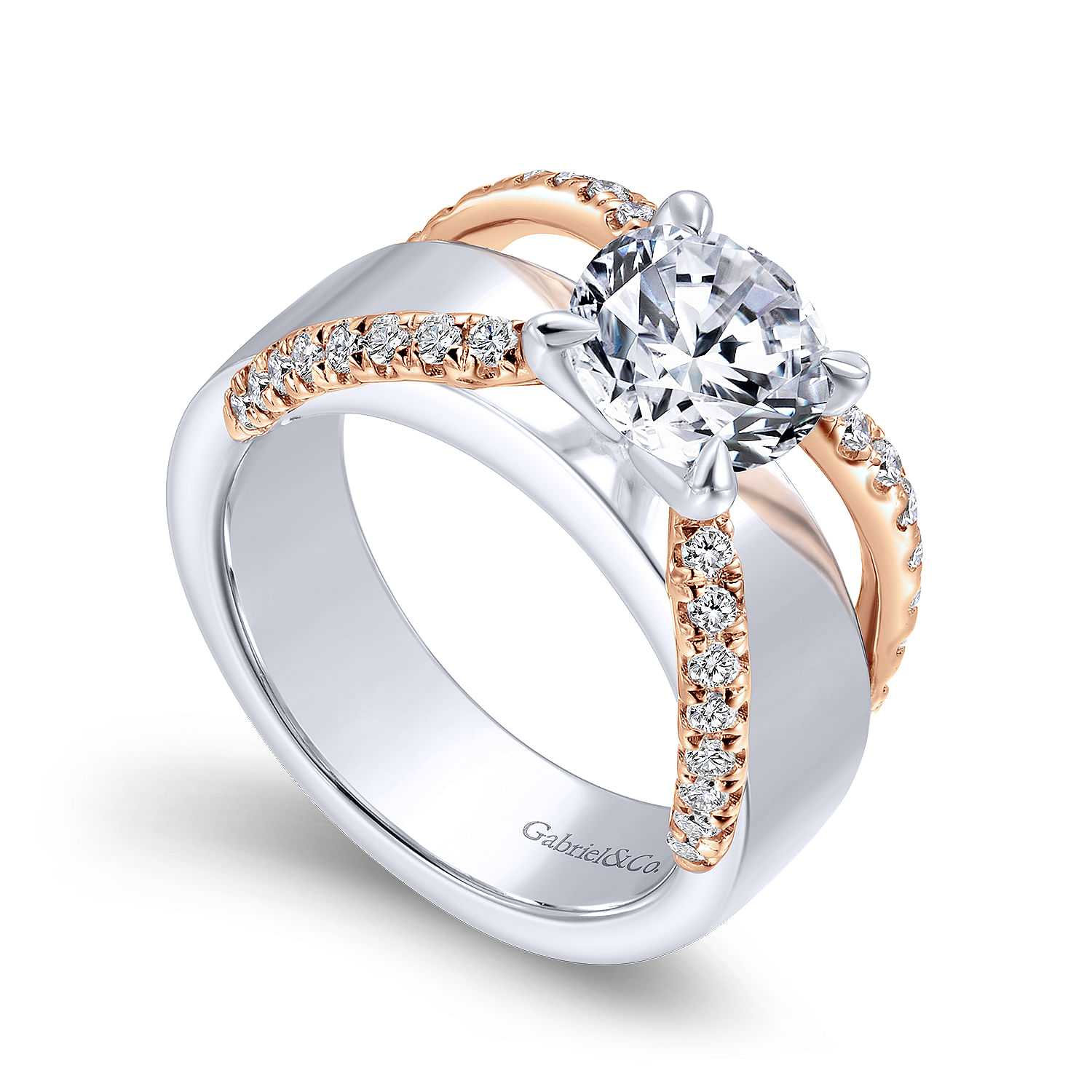 18k White/pink Gold Diamond Straight Engagement Ring angle 3 18k White/pink Gold Diamond Straight Engagement Ring angle 3