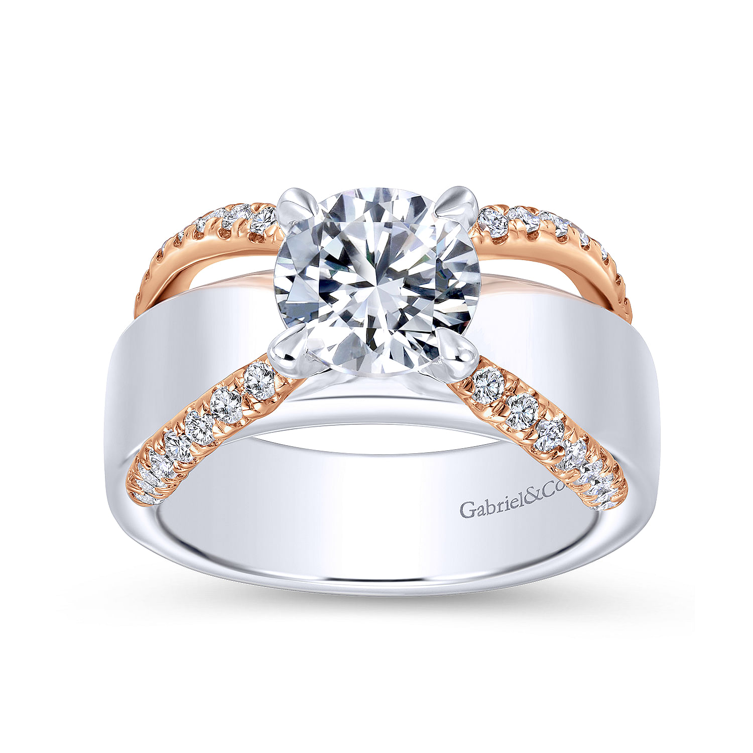 18k White/pink Gold Diamond Straight Engagement Ring angle 5 18k White/pink Gold Diamond Straight Engagement Ring angle 5