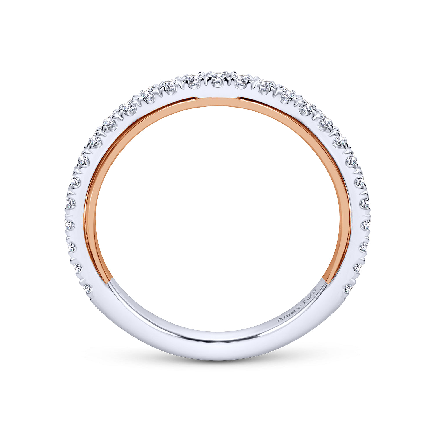 18k White/pink Gold Diamond Straight Wedding Band angle 2 18k White/pink Gold Diamond Straight Wedding Band angle 2