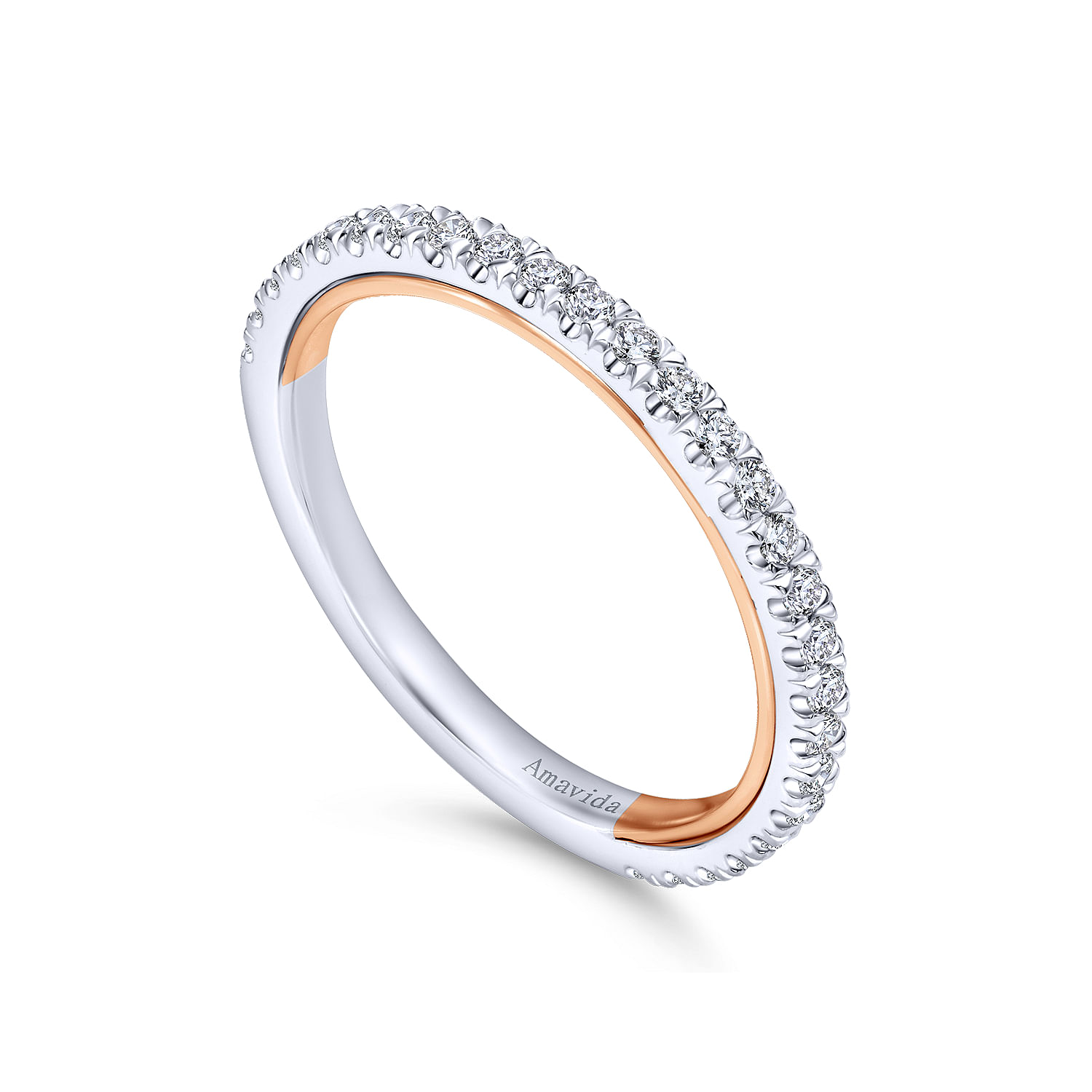 18k White/pink Gold Diamond Straight Wedding Band angle 3 18k White/pink Gold Diamond Straight Wedding Band angle 3