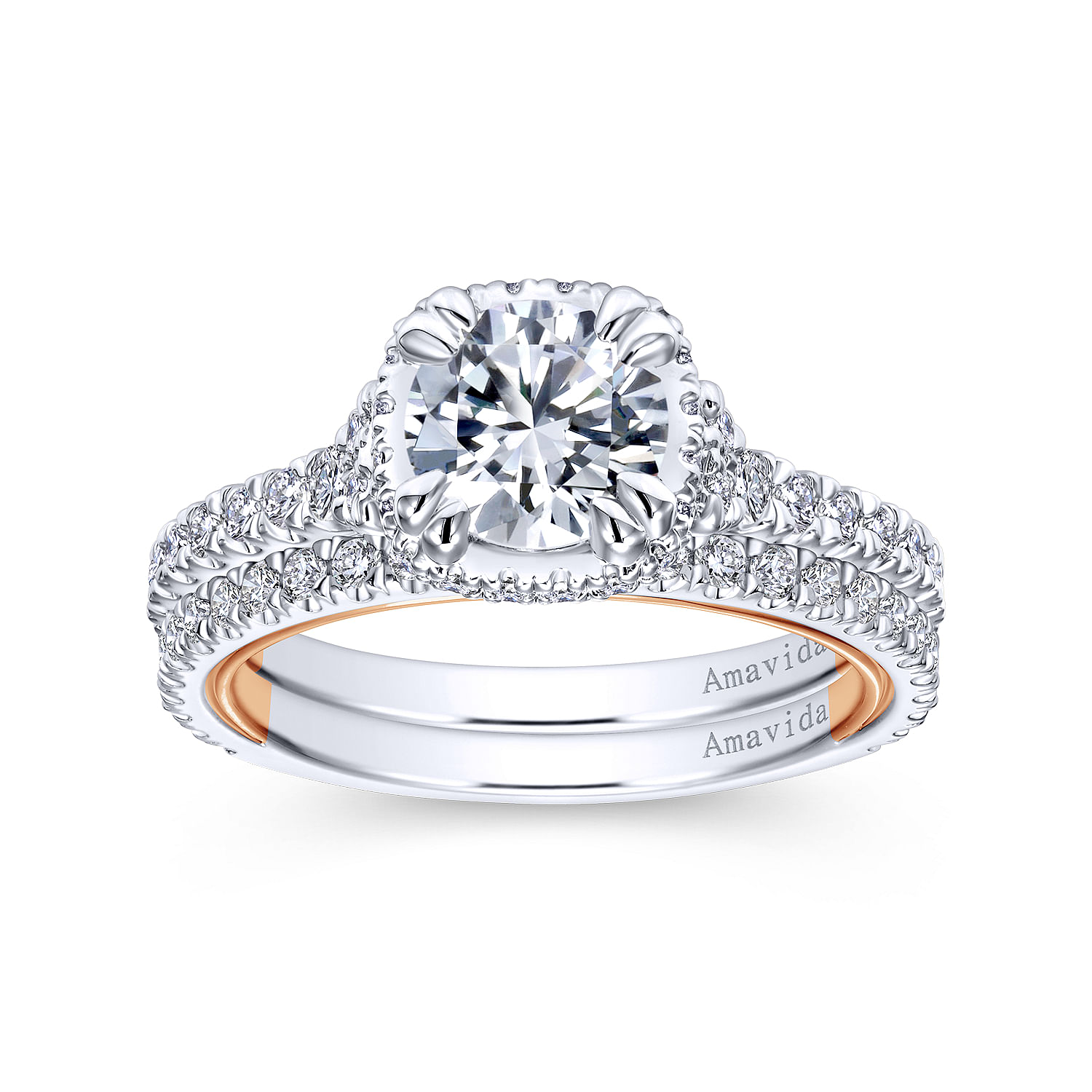 18k White/pink Gold Diamond Straight Wedding Band angle 4 18k White/pink Gold Diamond Straight Wedding Band angle 4