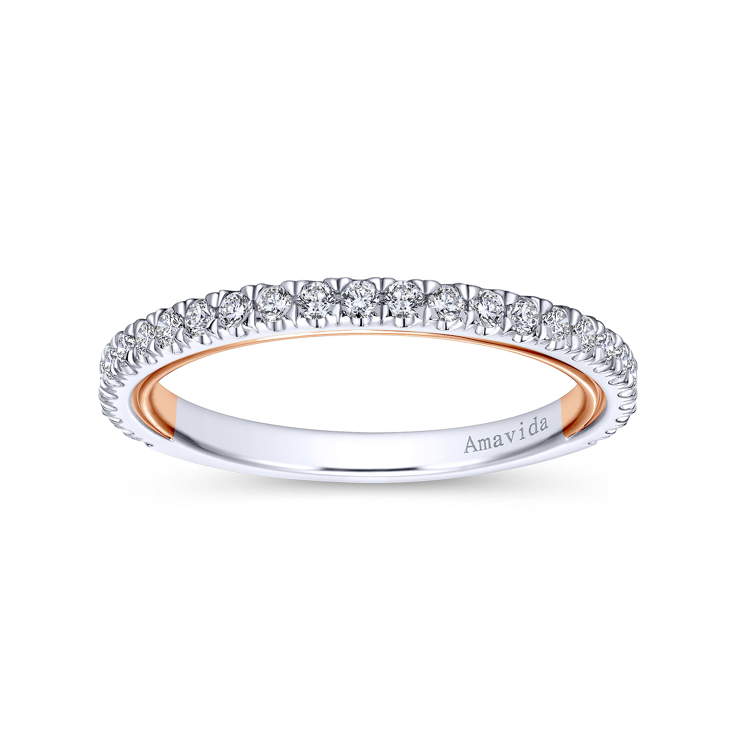 18k White/pink Gold Diamond Straight Wedding Band angle 5 18k White/pink Gold Diamond Straight Wedding Band angle 5
