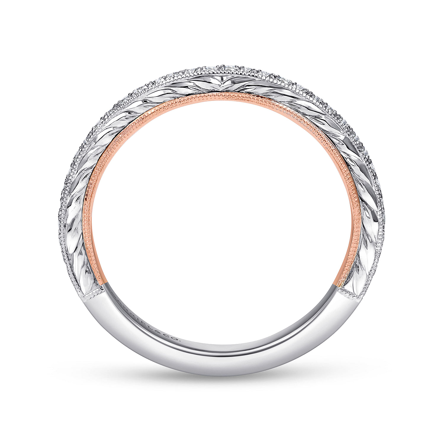 18k White/pink Gold Diamond Straight Wedding Band angle 2 18k White/pink Gold Diamond Straight Wedding Band angle 2