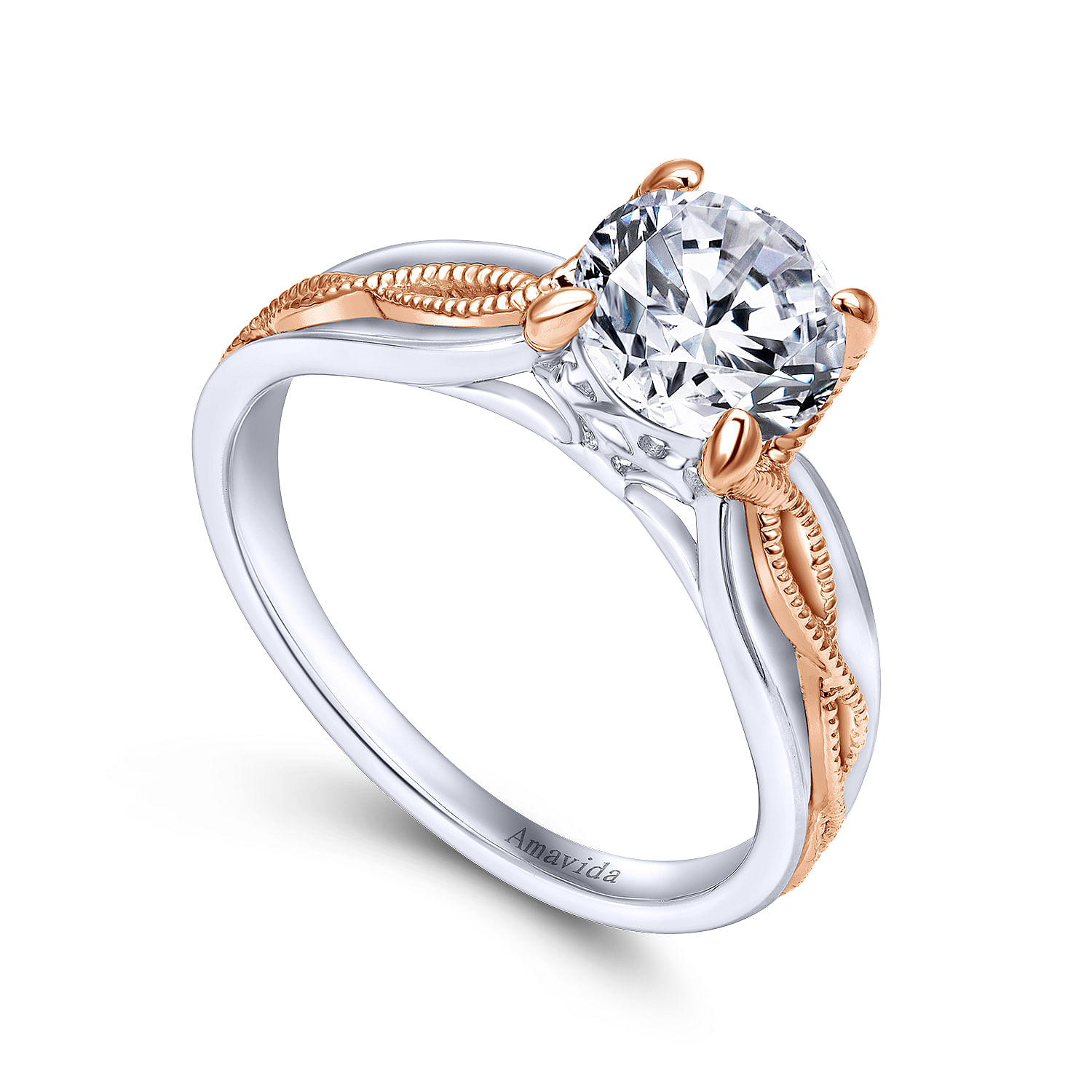 18k White/pink Gold Straight Engagement Ring angle 3 18k White/pink Gold Straight Engagement Ring angle 3