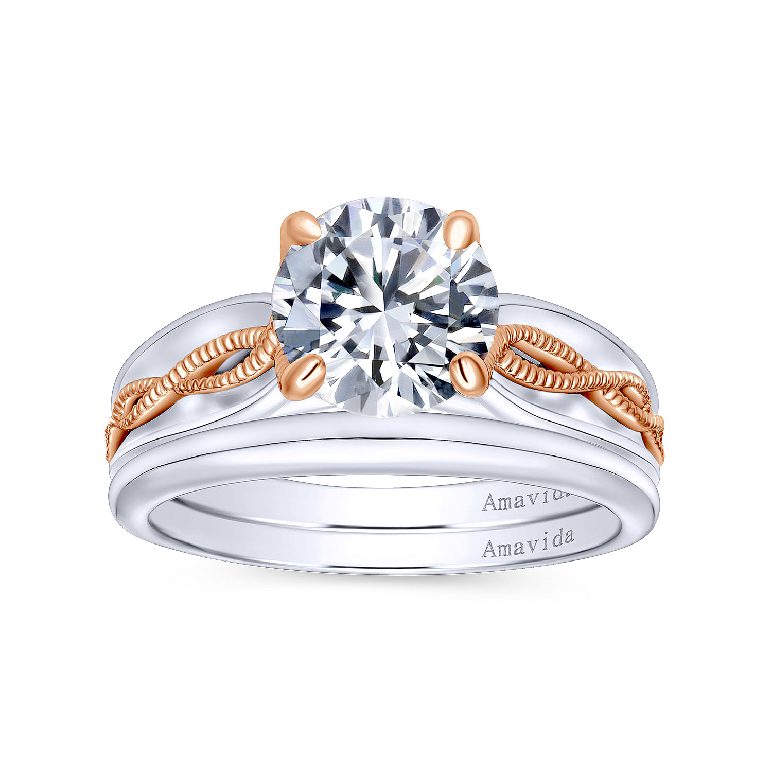 18k White/pink Gold Straight Engagement Ring angle 4 18k White/pink Gold Straight Engagement Ring angle 4
