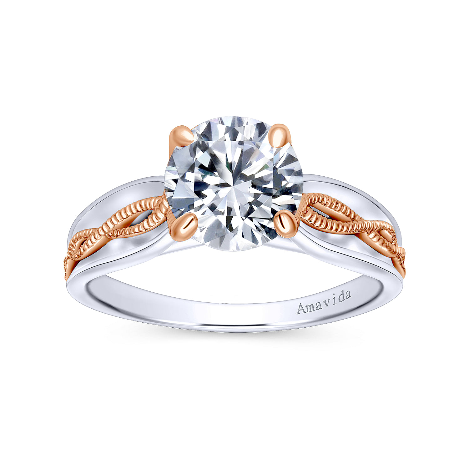18k White/pink Gold Straight Engagement Ring angle 5 18k White/pink Gold Straight Engagement Ring angle 5