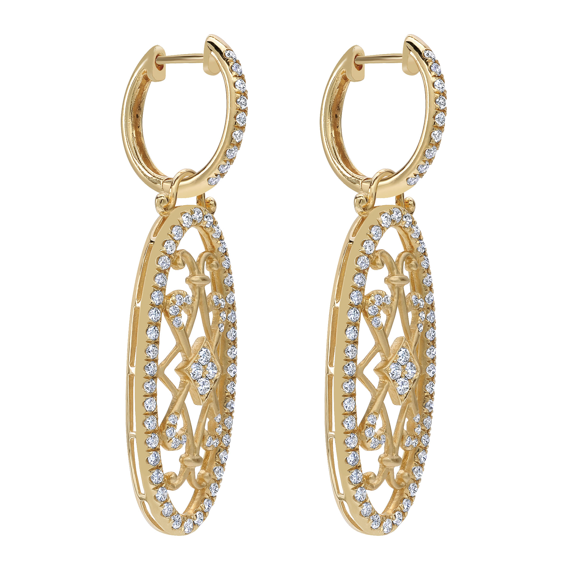 18k Yellow Gold Diamond Drop Earrings angle 2 18k Yellow Gold Diamond Drop Earrings angle 2