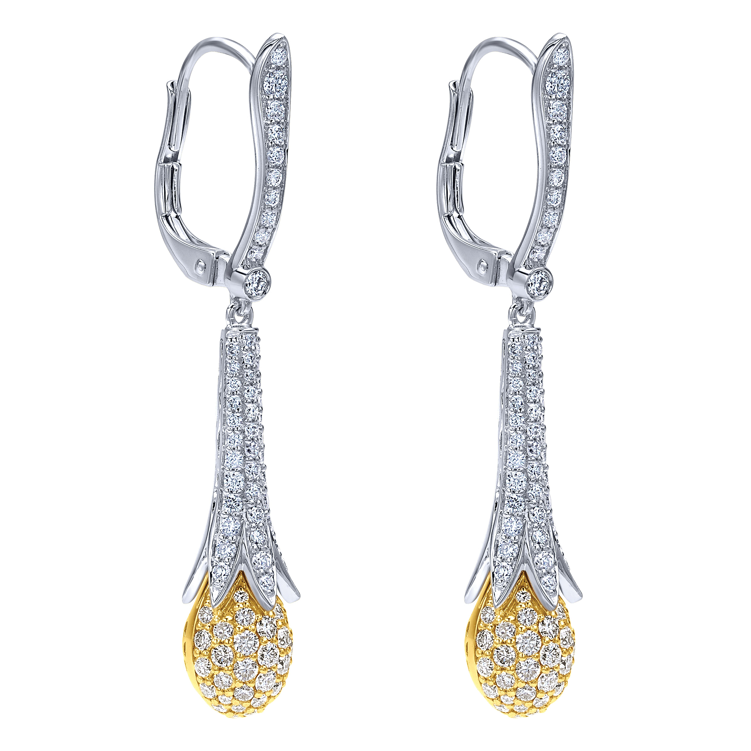 18k Yellow/white Gold Diamond Drop Earrings angle 2 18k Yellow/white Gold Diamond Drop Earrings angle 2