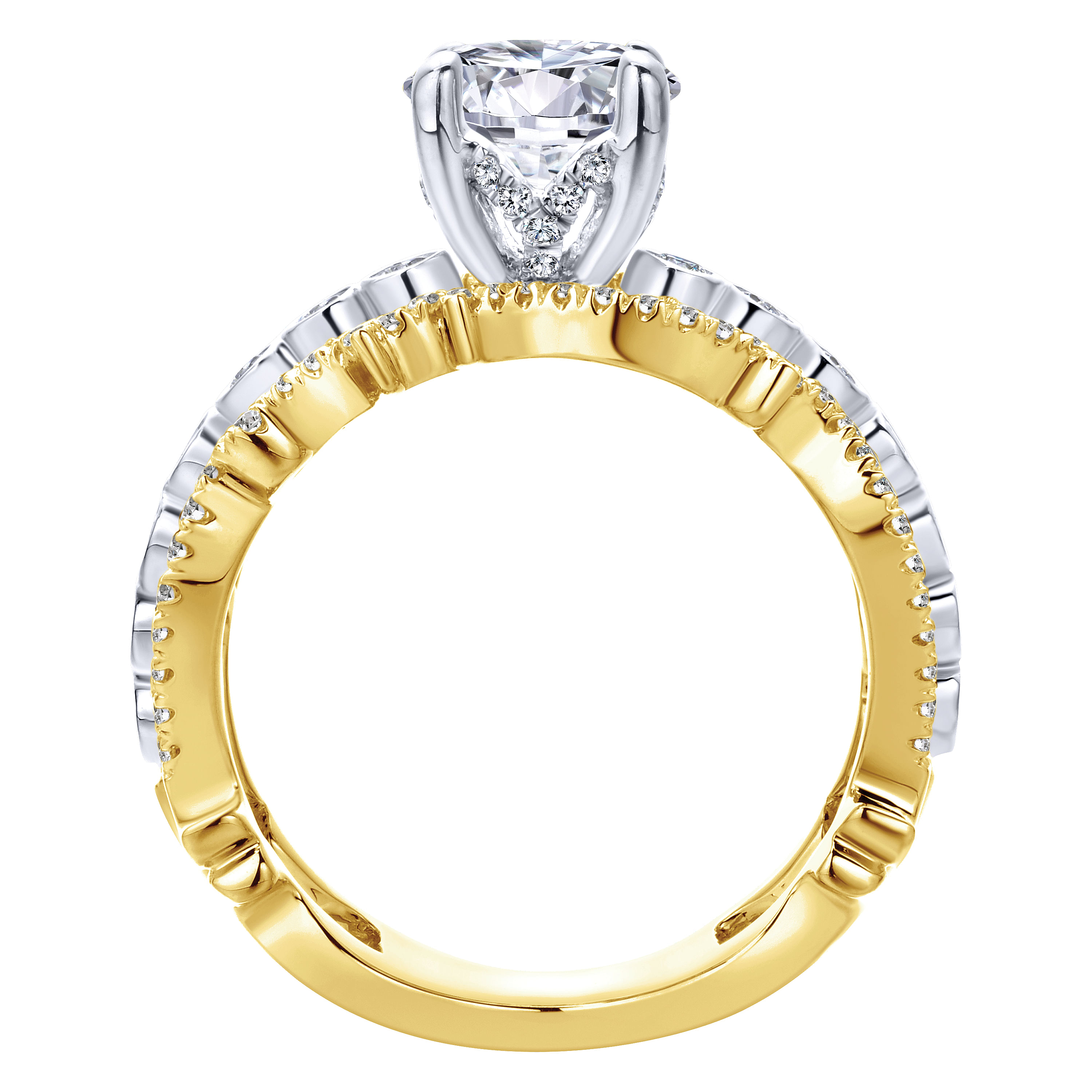 18k Yellow/white Gold Diamond Free Form Engagement Ring angle 2 18k Yellow/white Gold Diamond Free Form Engagement Ring angle 2