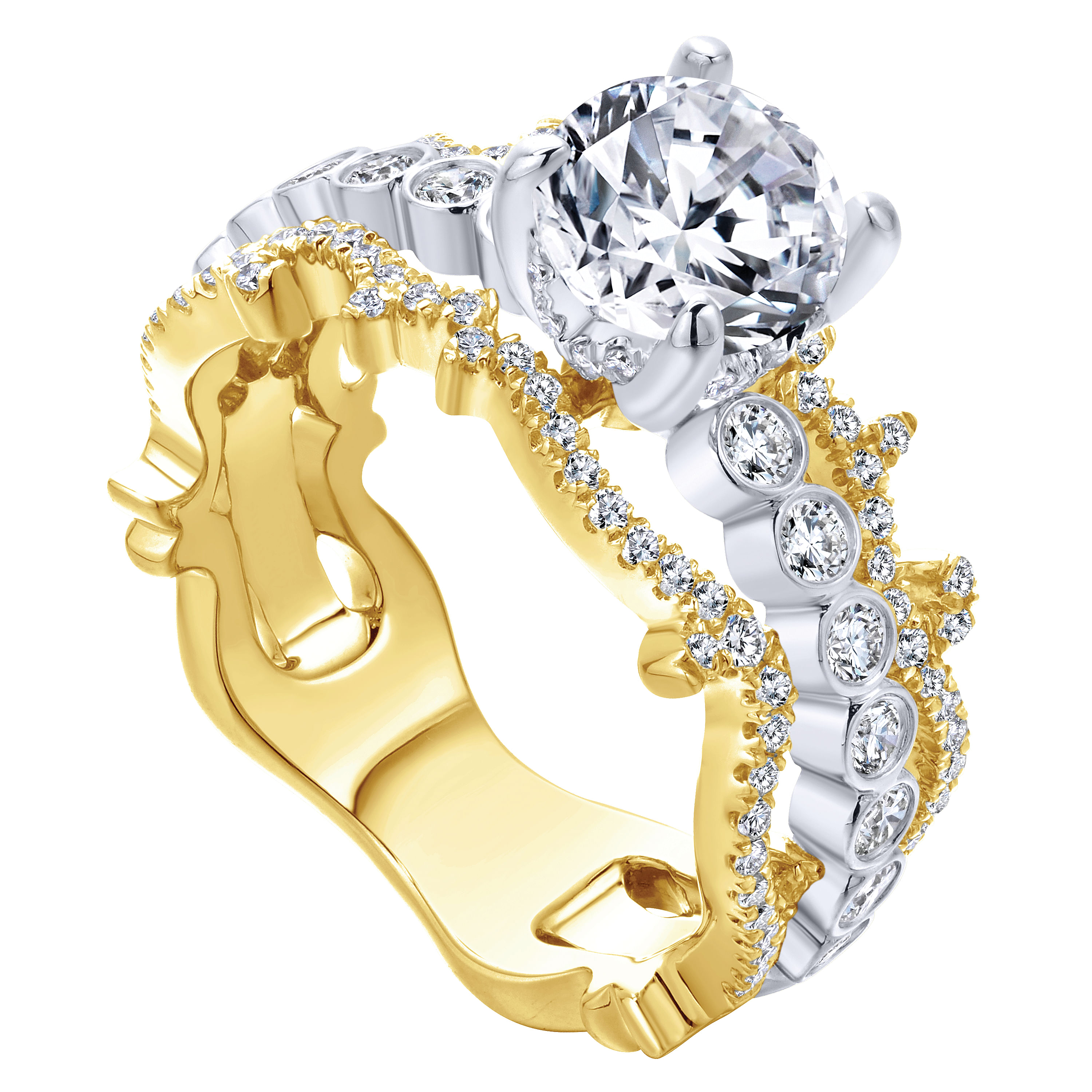 18k Yellow/white Gold Diamond Free Form Engagement Ring angle 3 18k Yellow/white Gold Diamond Free Form Engagement Ring angle 3