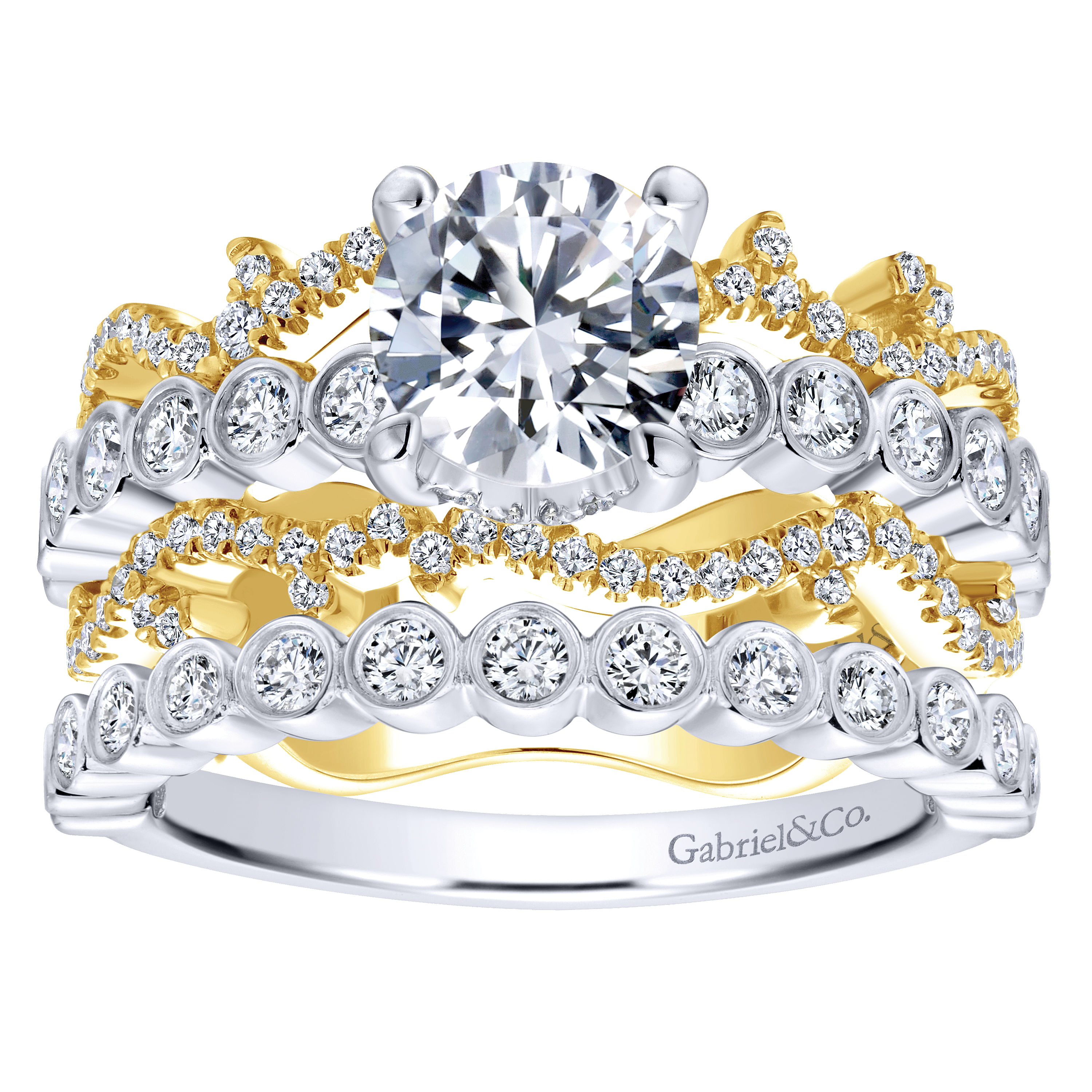 18k Yellow/white Gold Diamond Free Form Engagement Ring angle 4 18k Yellow/white Gold Diamond Free Form Engagement Ring angle 4