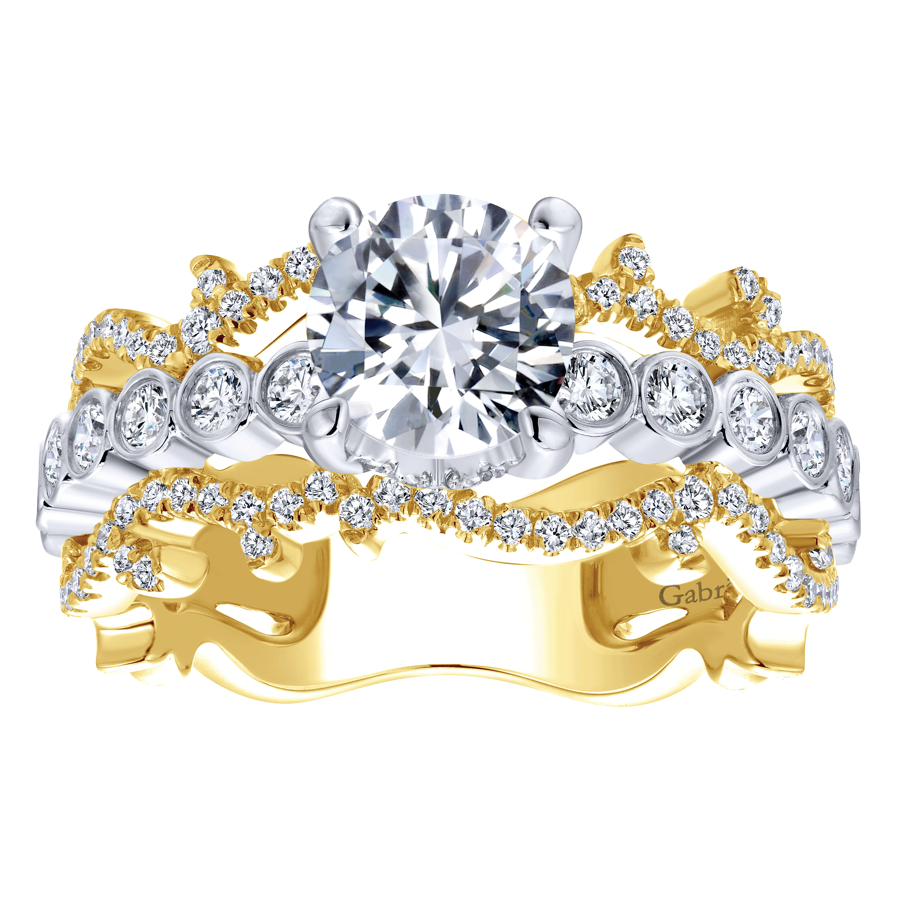 18k Yellow/white Gold Diamond Free Form Engagement Ring angle 5 18k Yellow/white Gold Diamond Free Form Engagement Ring angle 5