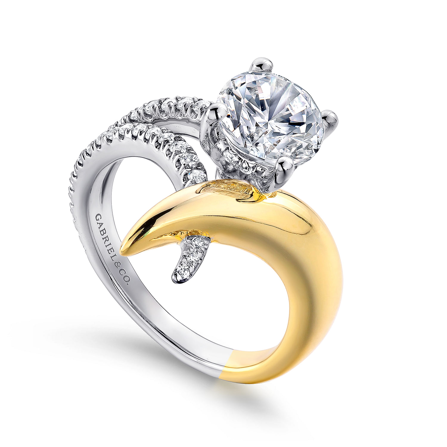 18k Yellow/white Gold Diamond Split Shank Engagement Ring angle 3 18k Yellow/white Gold Diamond Split Shank Engagement Ring angle 3