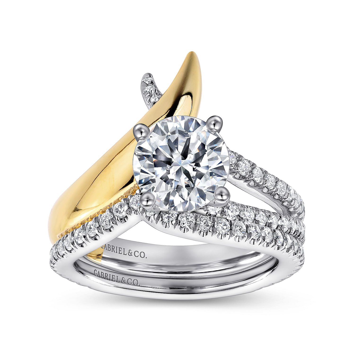 18k Yellow/white Gold Diamond Split Shank Engagement Ring angle 4 18k Yellow/white Gold Diamond Split Shank Engagement Ring angle 4