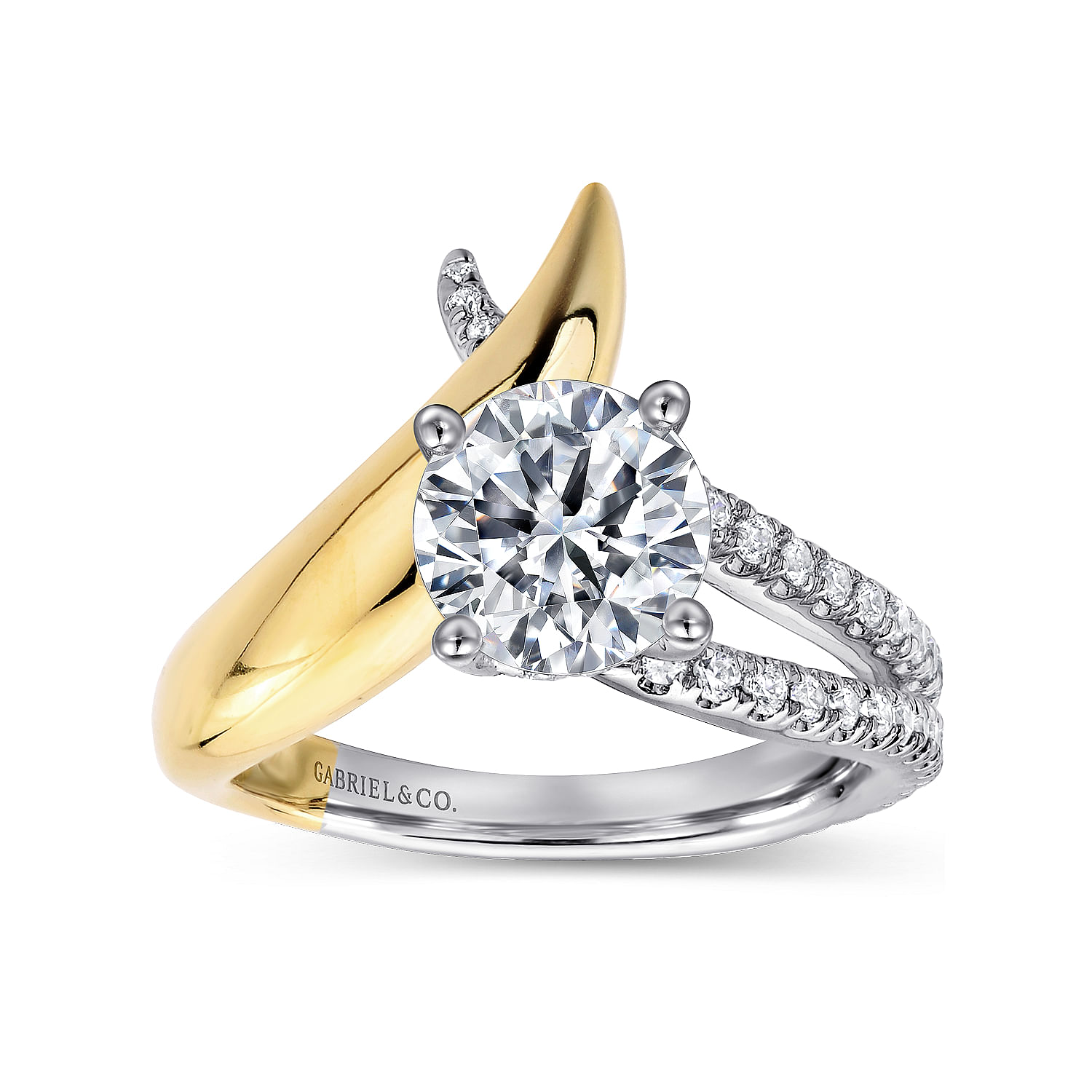 18k Yellow/white Gold Diamond Split Shank Engagement Ring angle 5 18k Yellow/white Gold Diamond Split Shank Engagement Ring angle 5