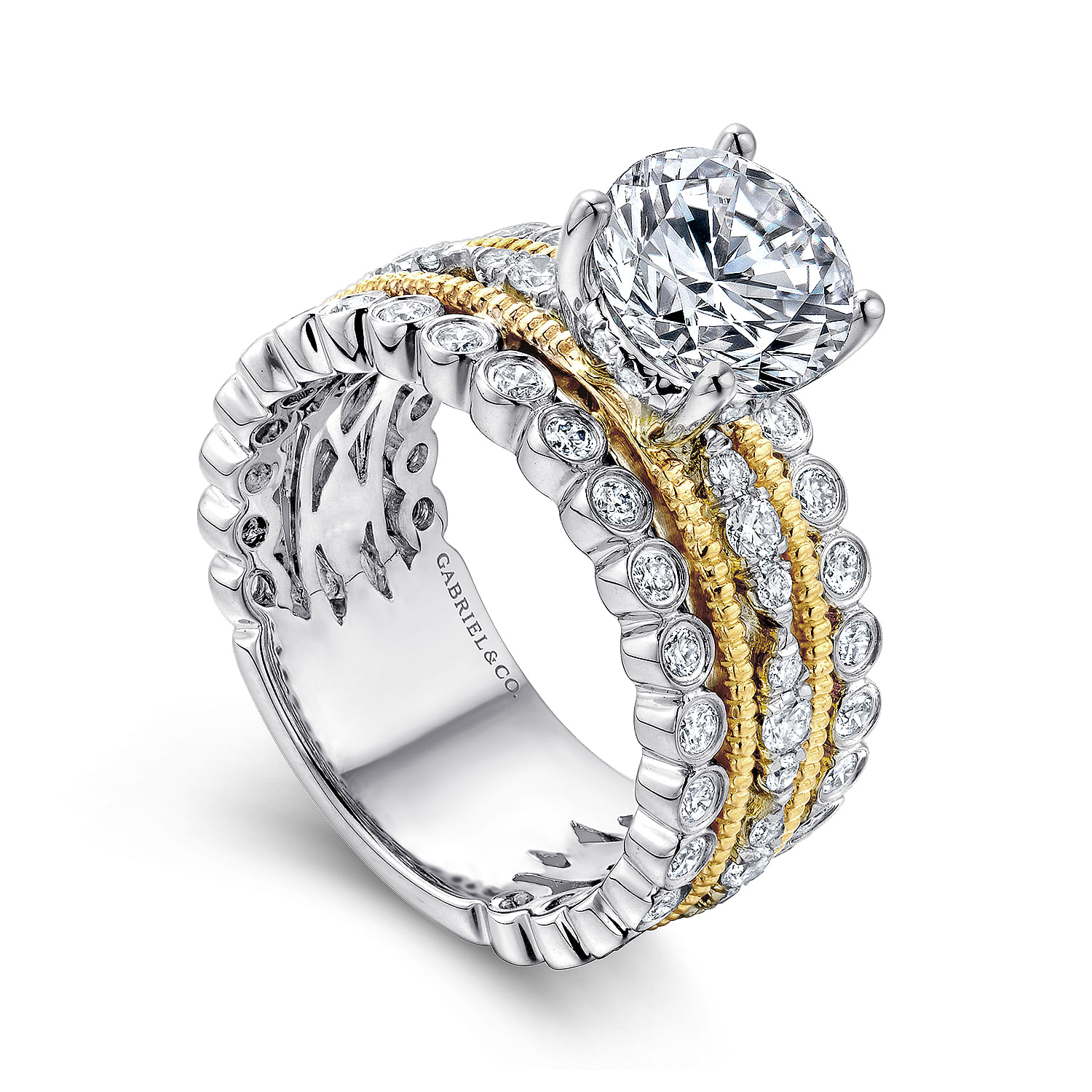 18k Yellow/white Gold Diamond Straight Engagement Ring angle 3 18k Yellow/white Gold Diamond Straight Engagement Ring angle 3