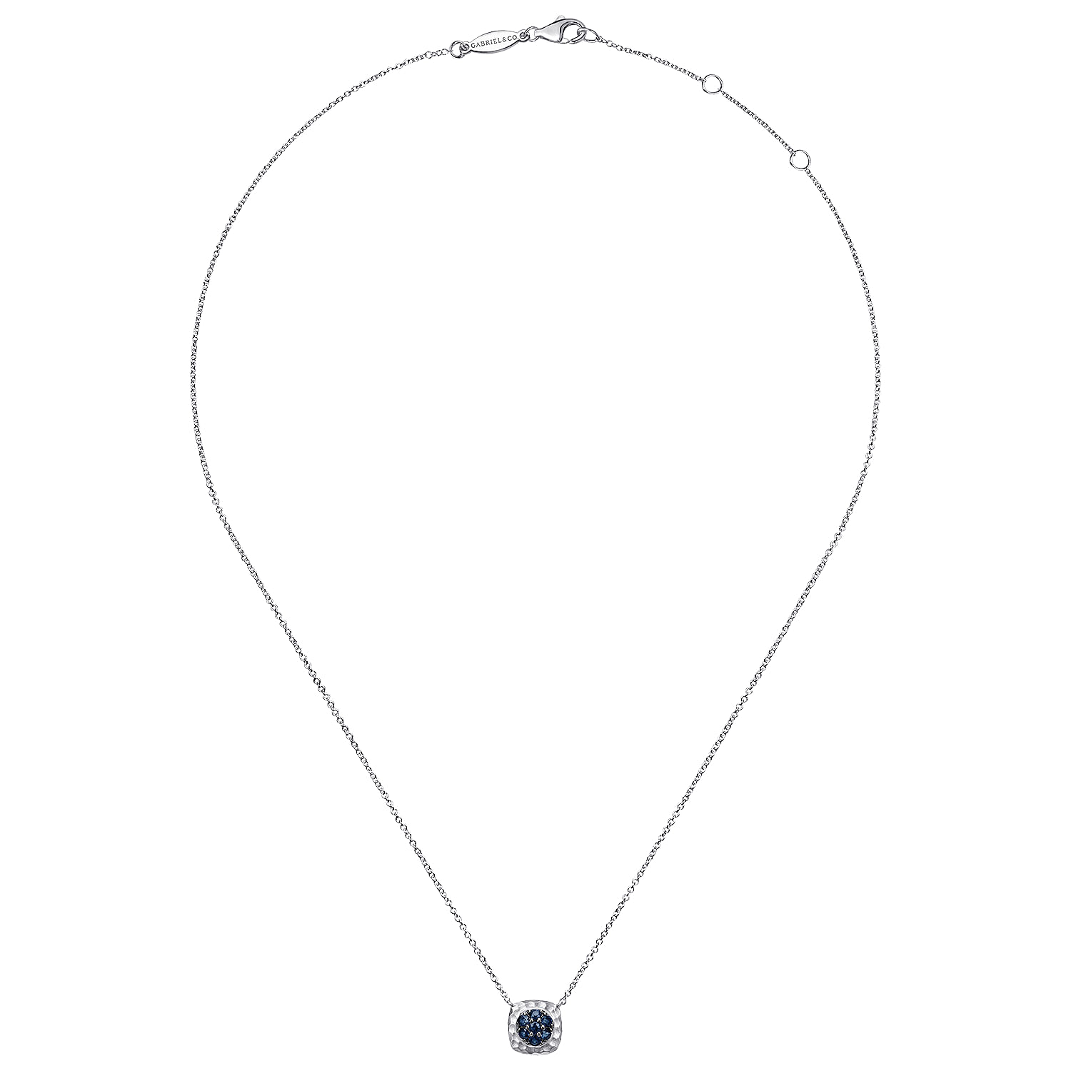 925 Hammered Silver And Pavé Sapphire Fashion Necklace angle 2 925 Hammered Silver And Pavé Sapphire Fashion Necklace angle 2