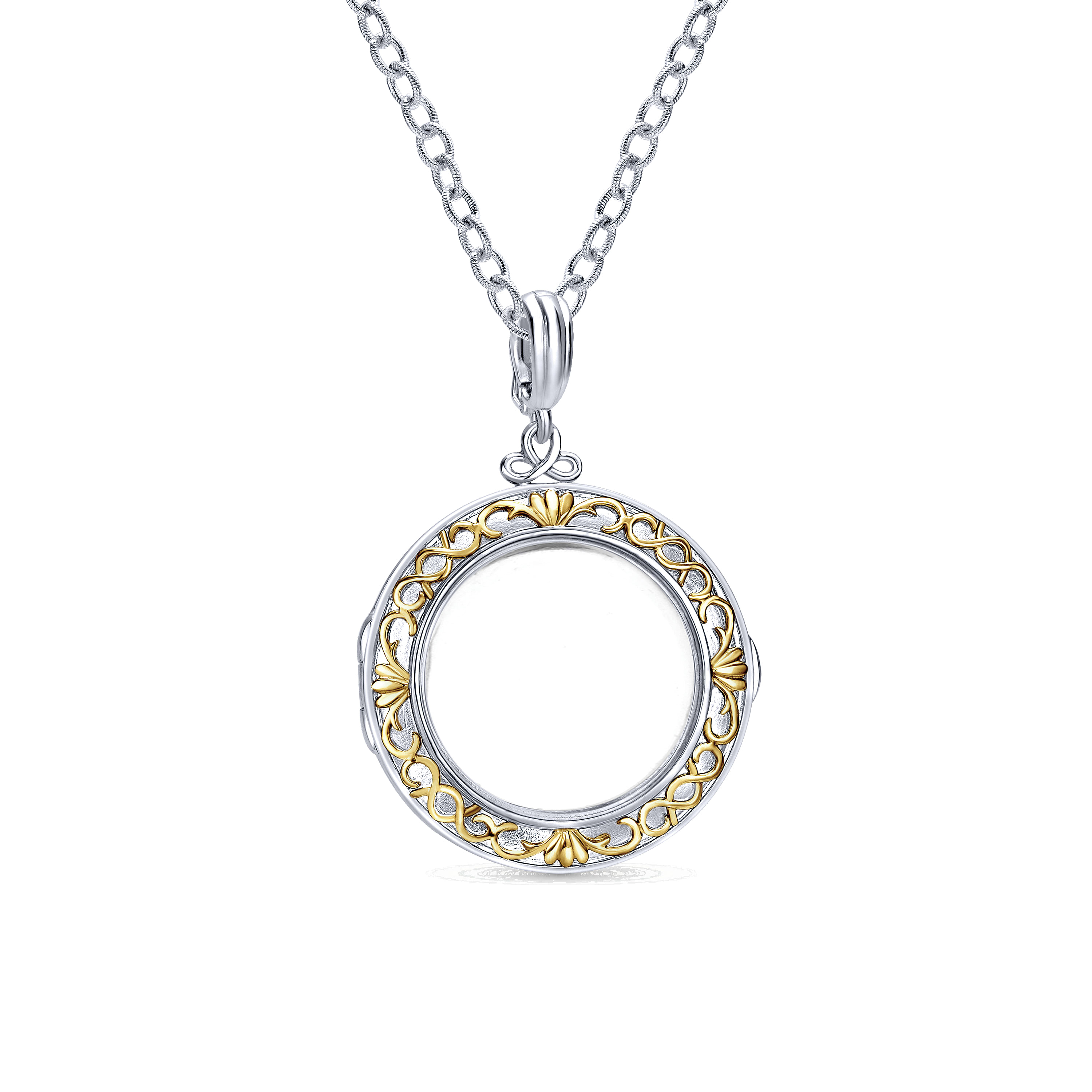 925 Silver/18k Yellow Gold Glass Locket Pendant angle 3 925 Silver/18k Yellow Gold Glass Locket Pendant angle 3