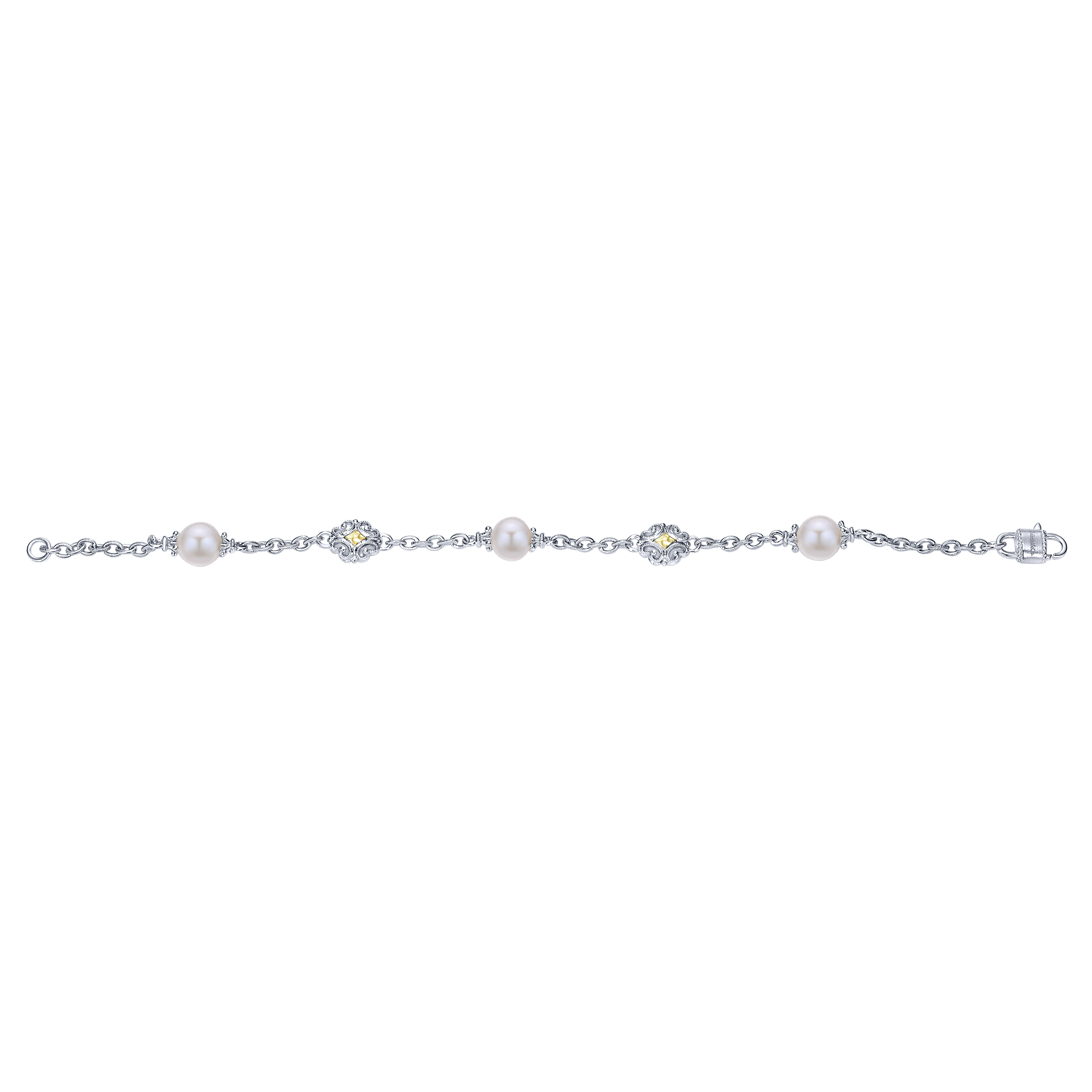 925 Silver/18k Yellow Gold Pearl Chain Bracelet angle 3 925 Silver/18k Yellow Gold Pearl Chain Bracelet angle 3