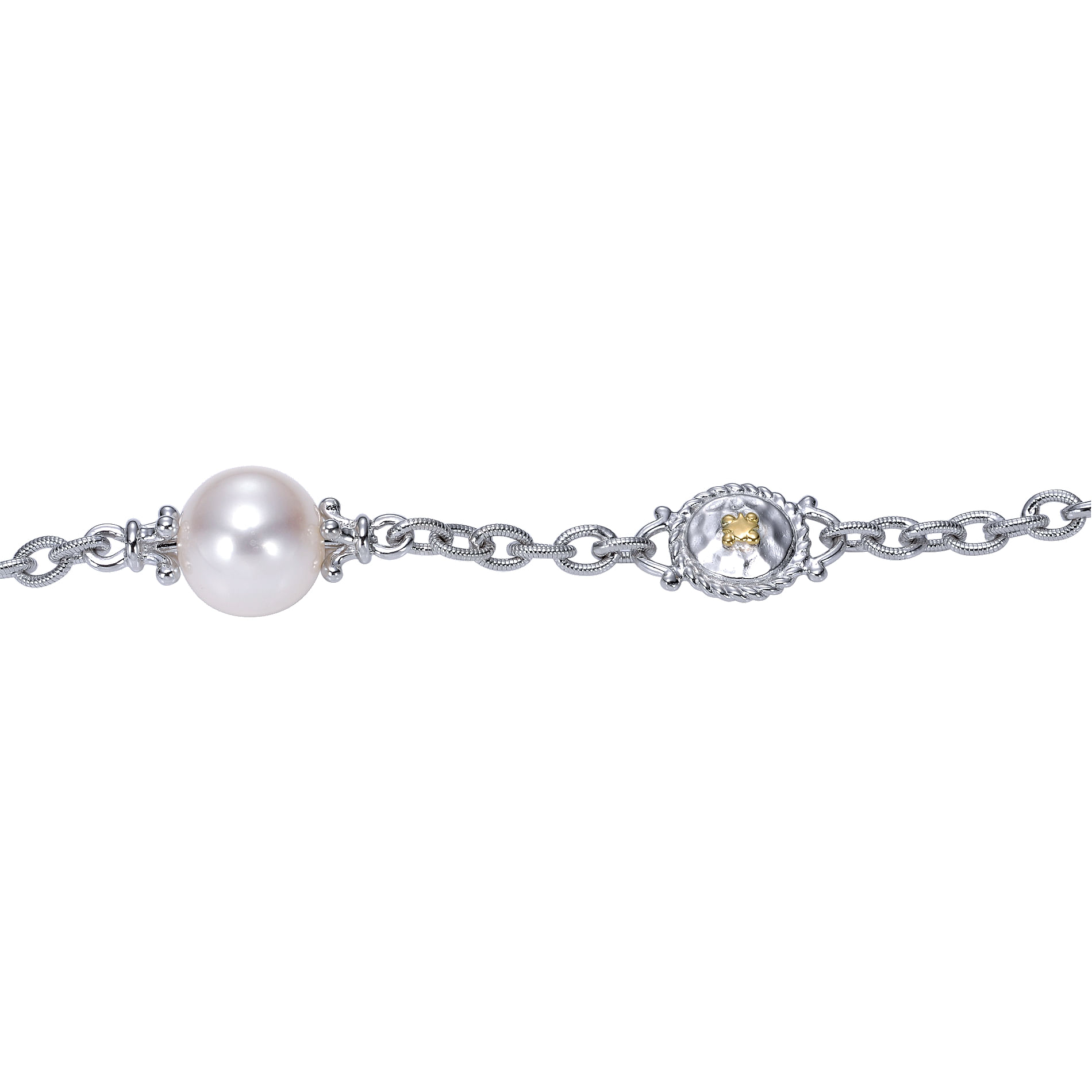 925 Silver/18k Yellow Gold Pearl Chain Bracelet angle 2 925 Silver/18k Yellow Gold Pearl Chain Bracelet angle 2