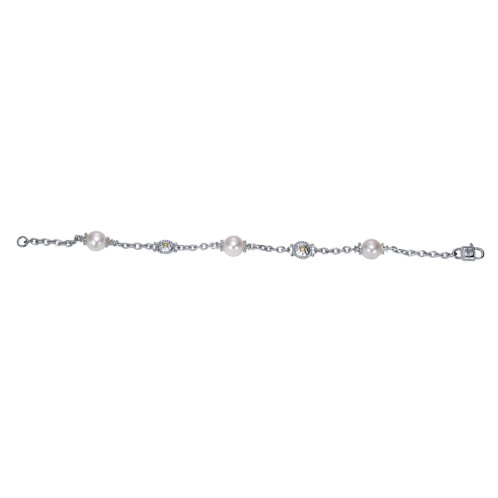 925 Silver/18k Yellow Gold Pearl Chain Bracelet angle 3 925 Silver/18k Yellow Gold Pearl Chain Bracelet angle 3