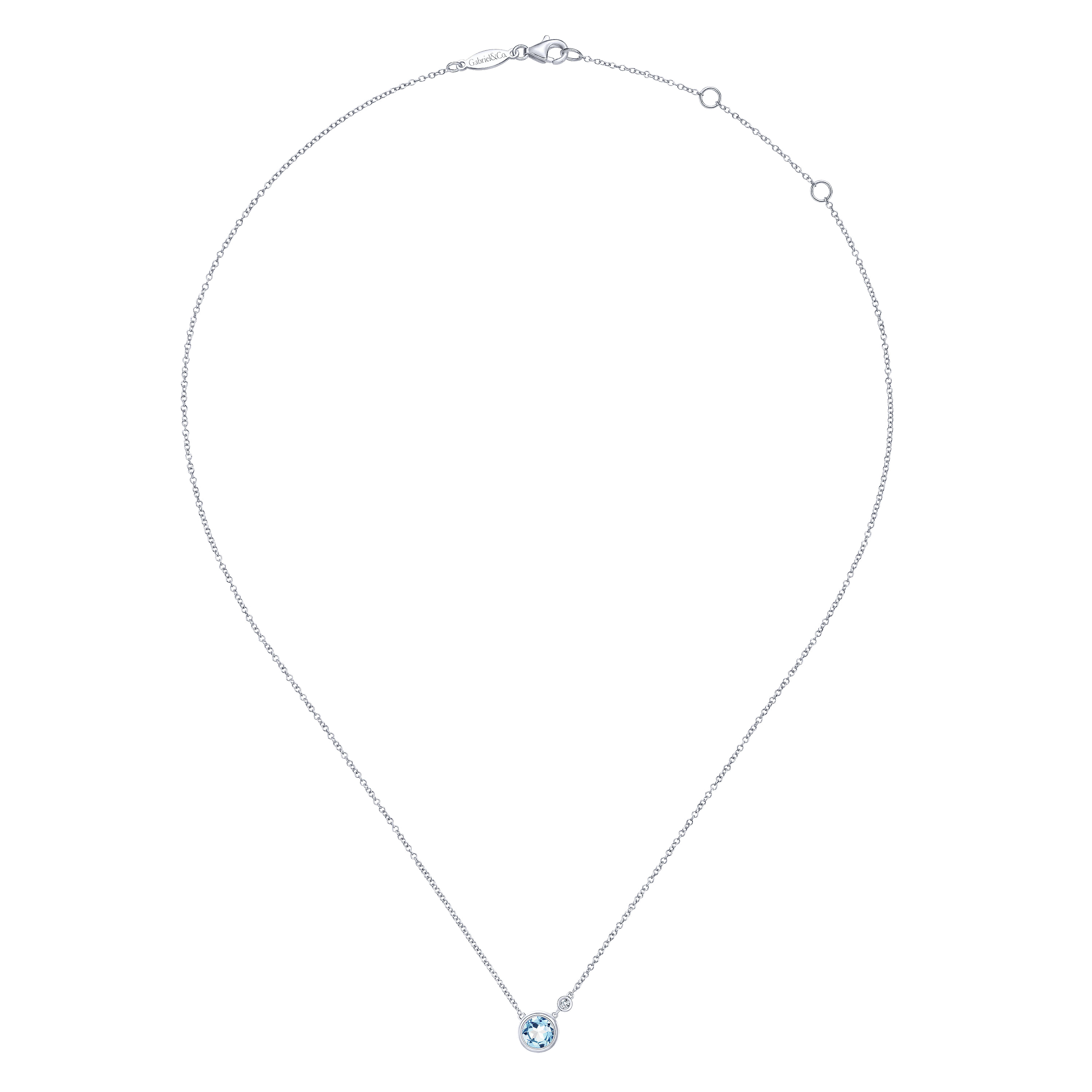 925 Silver Diamond Aquamarine Fashion Necklace angle 2 925 Silver Diamond Aquamarine Fashion Necklace angle 2