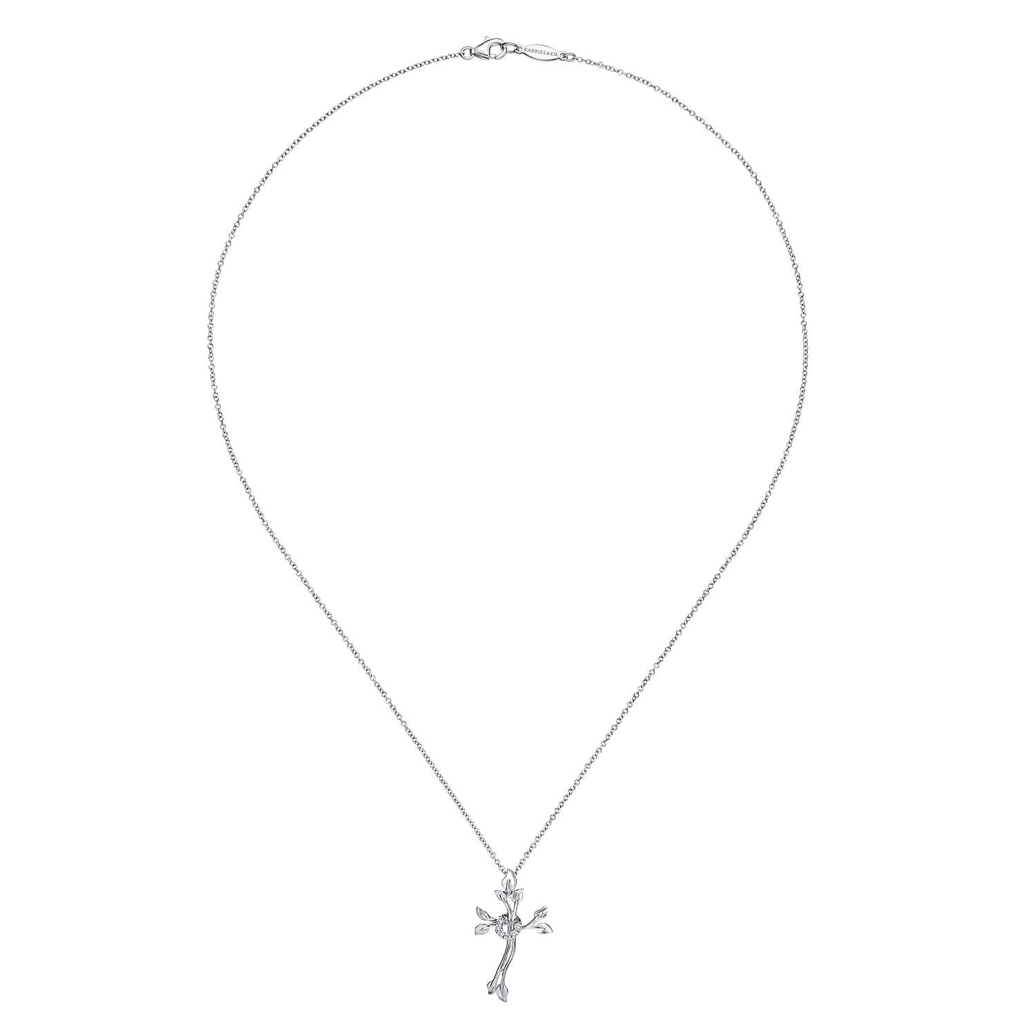 925 Silver Diamond Cross Necklace angle 2 925 Silver Diamond Cross Necklace angle 2