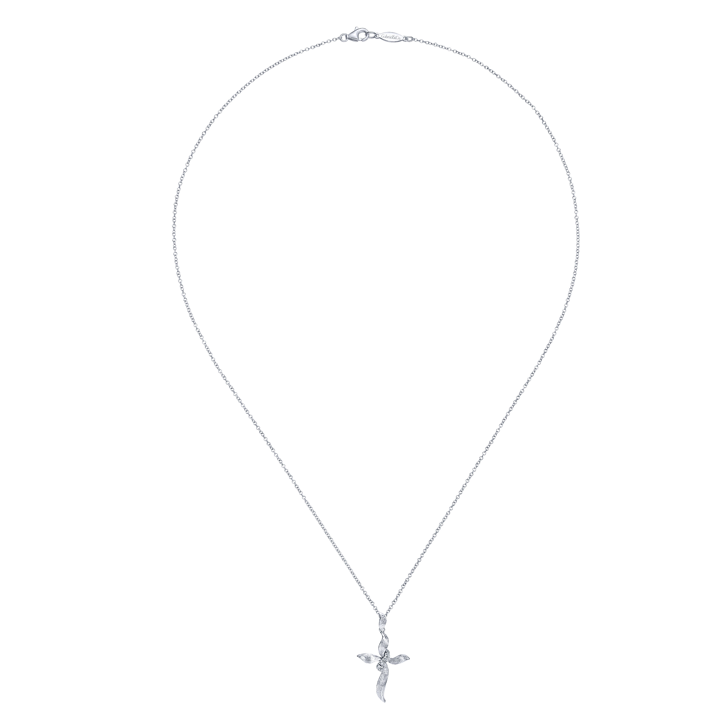 925 Silver Diamond Cross Necklace angle 2 925 Silver Diamond Cross Necklace angle 2