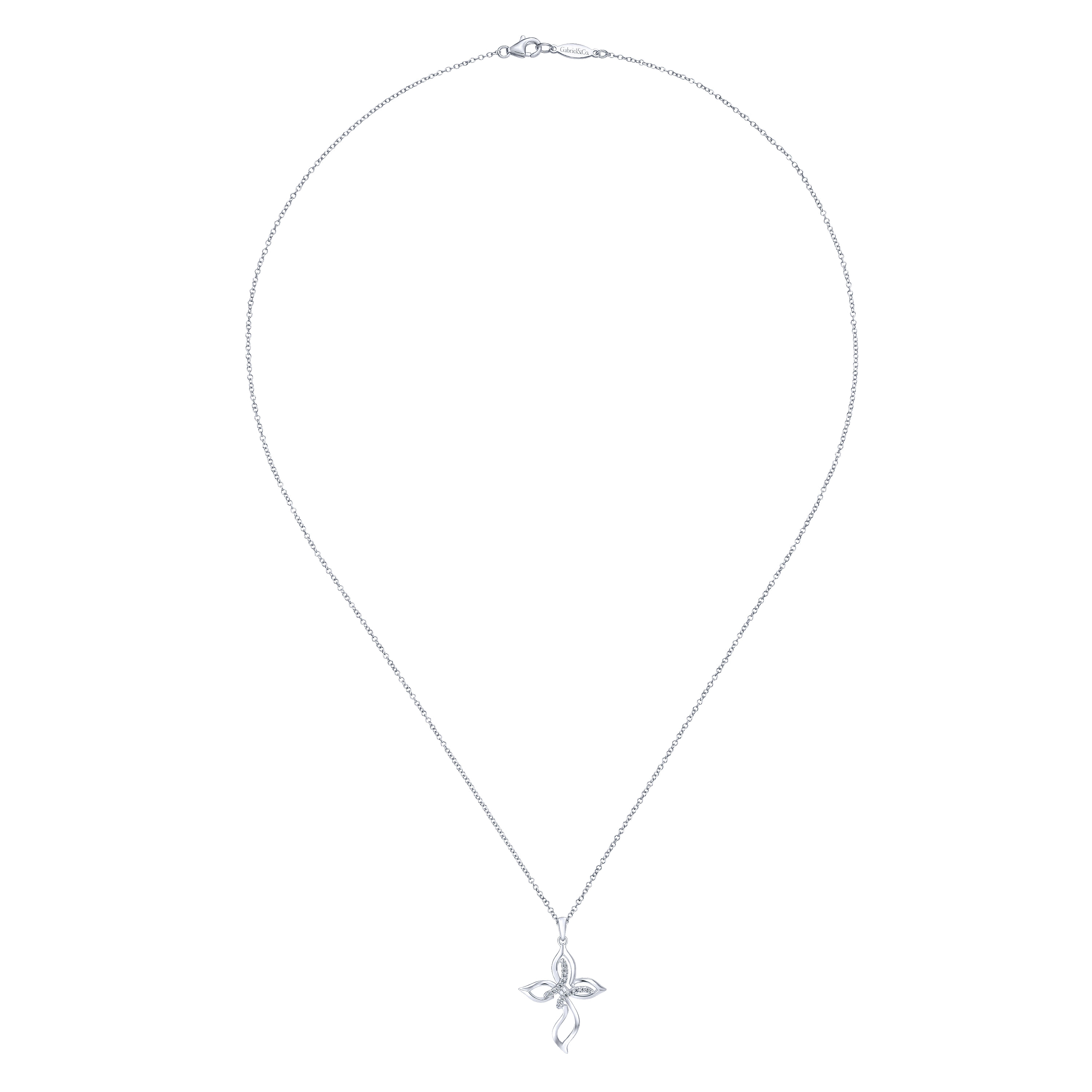 925 Silver Diamond Cross Necklace angle 2 925 Silver Diamond Cross Necklace angle 2