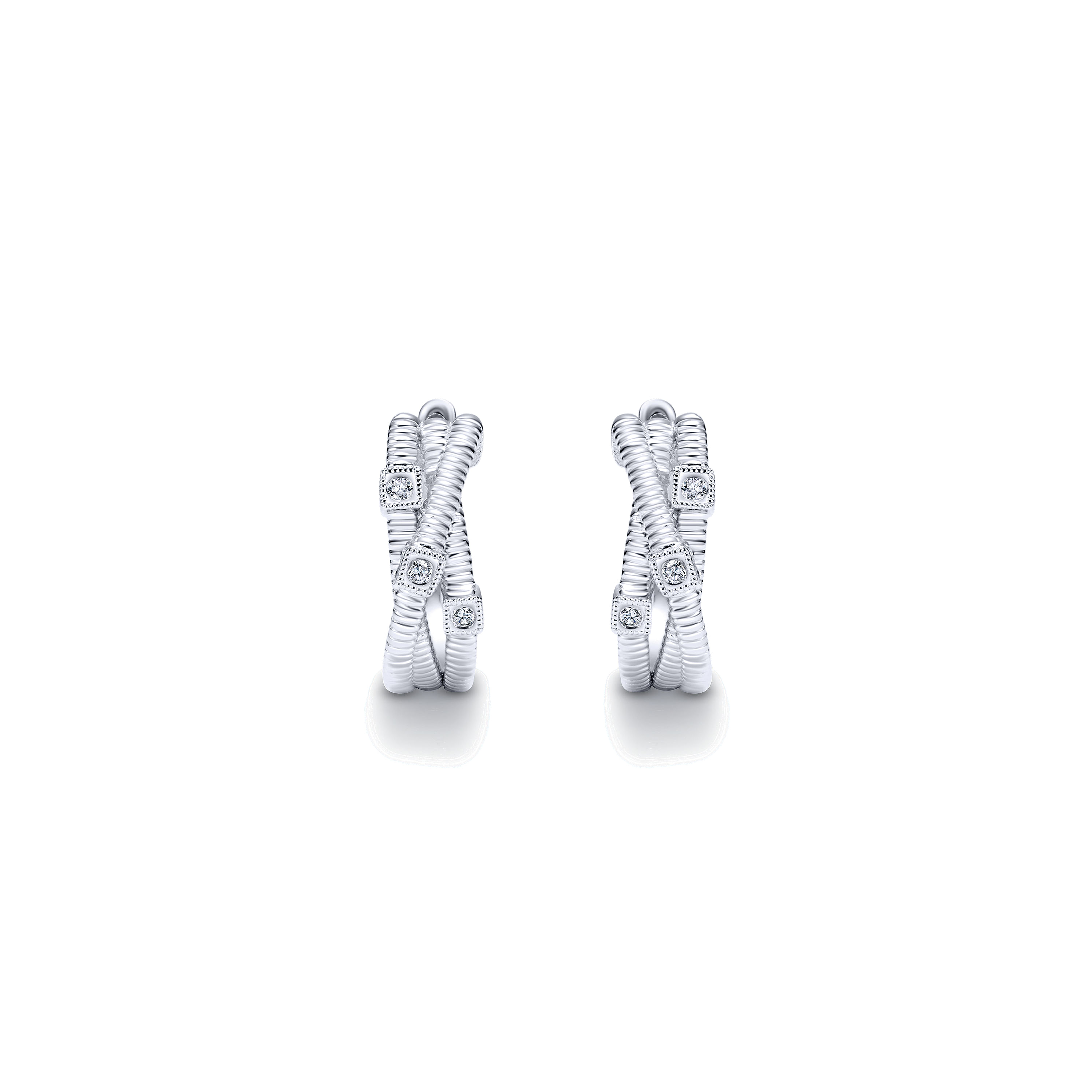 925 Silver Diamond Rope Huggie Earrings angle 3 925 Silver Diamond Rope Huggie Earrings angle 3
