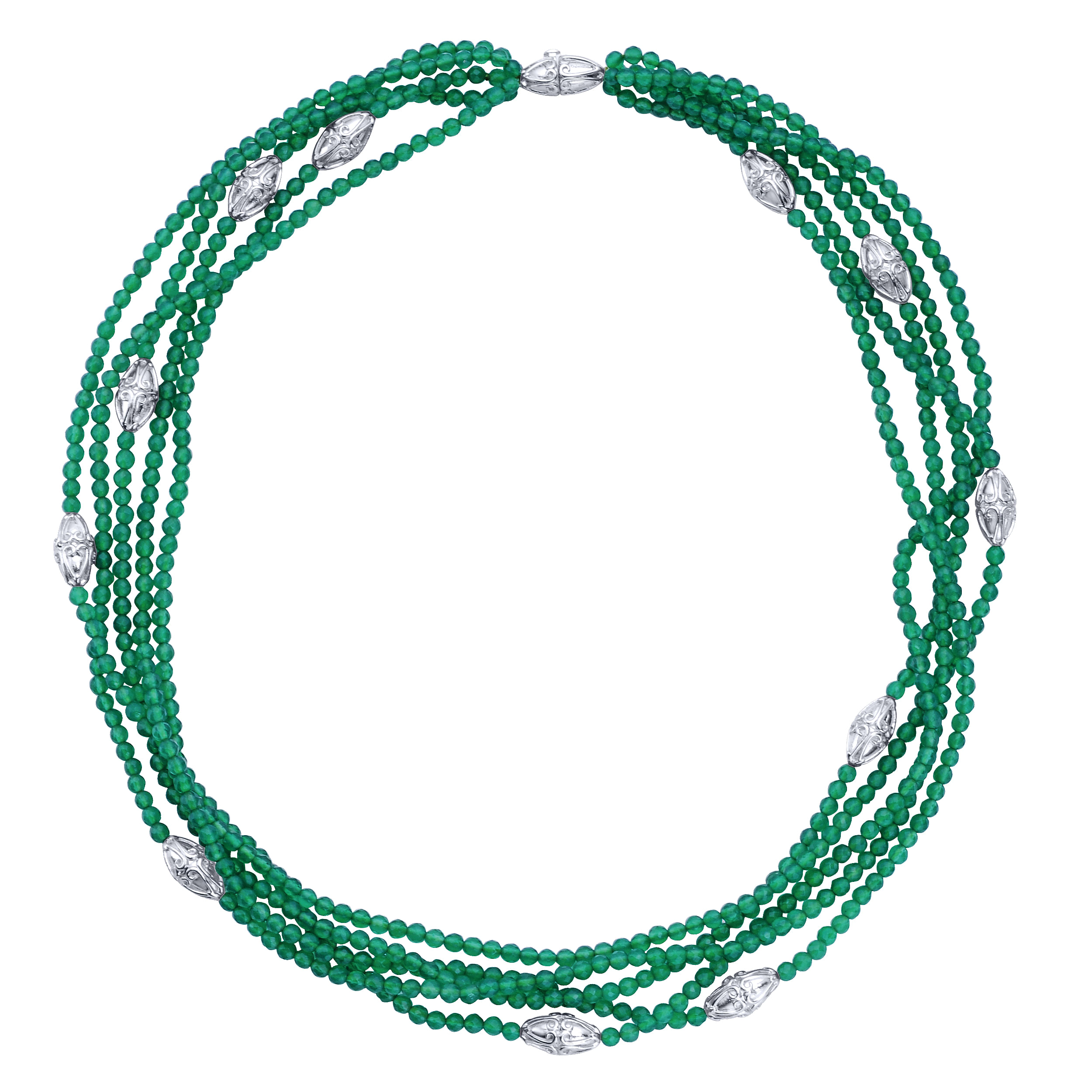 925 Silver Green Onyx Diamond By The Yard Necklace angle 2 925 Silver Green Onyx Diamond By The Yard Necklace angle 2