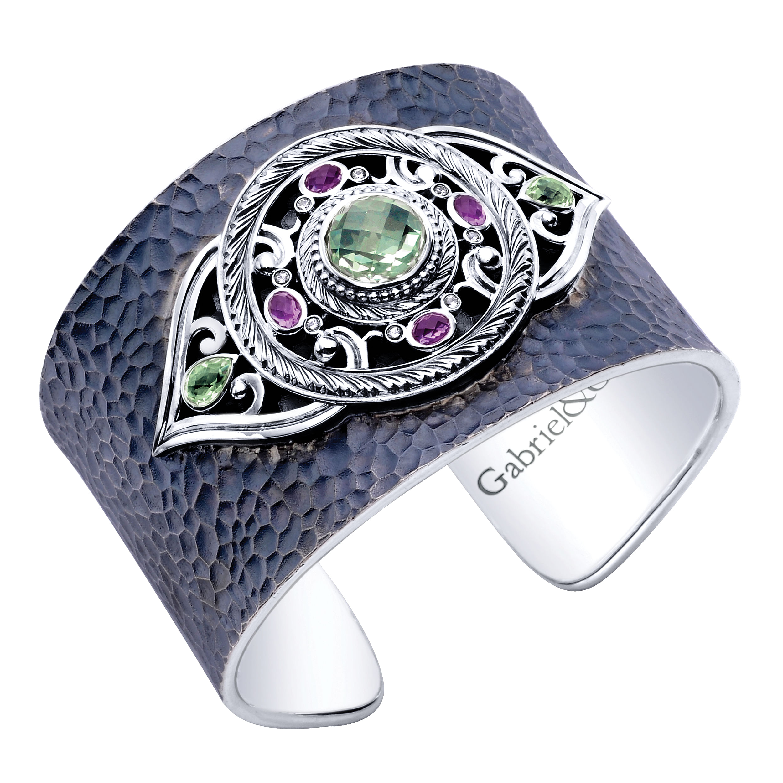 925 Silver Multi Color Stones Cuff Bangle angle 2 925 Silver Multi Color Stones Cuff Bangle angle 2