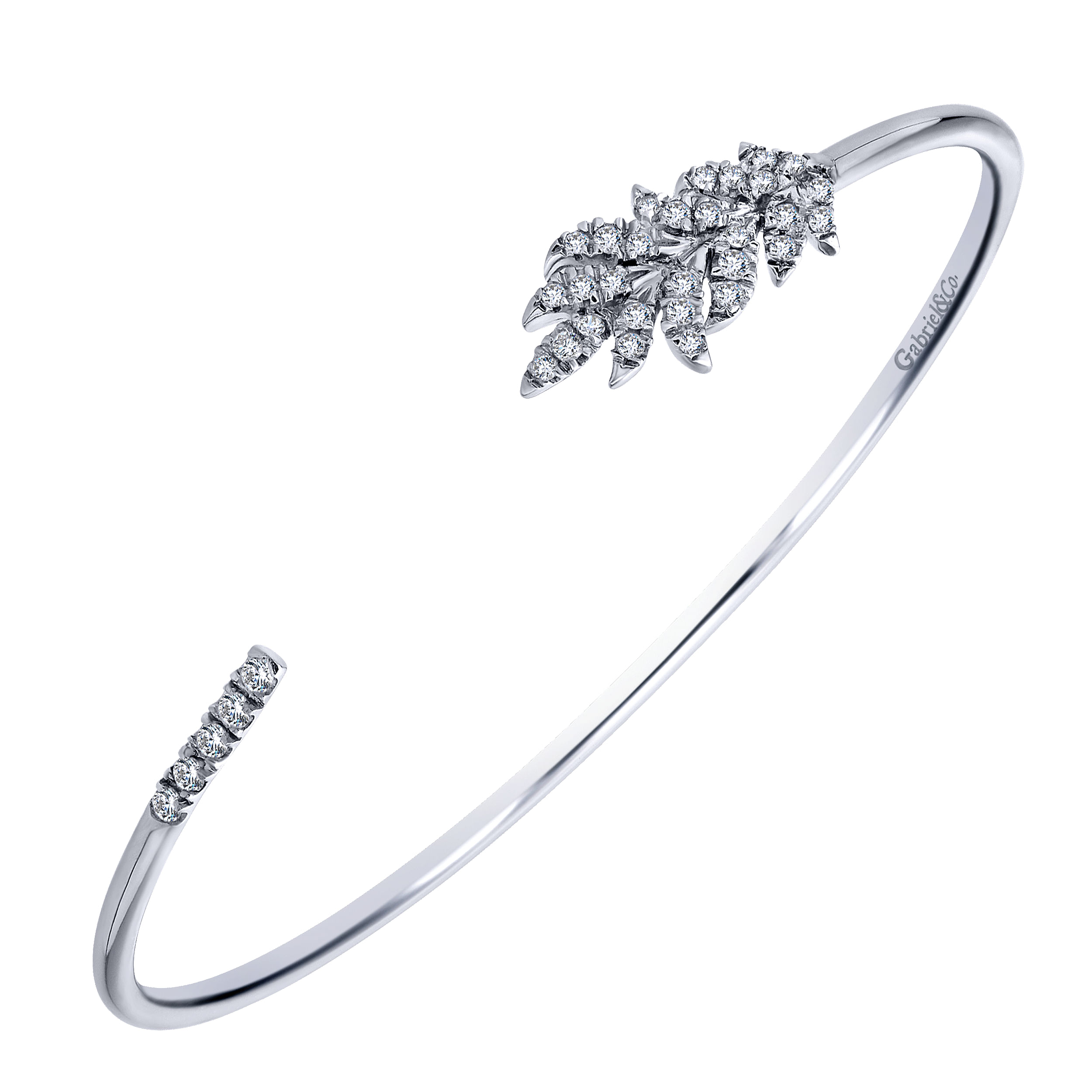 925 Silver Nature Inspired White Sapphire Bangle angle 2 925 Silver Nature Inspired White Sapphire Bangle angle 2