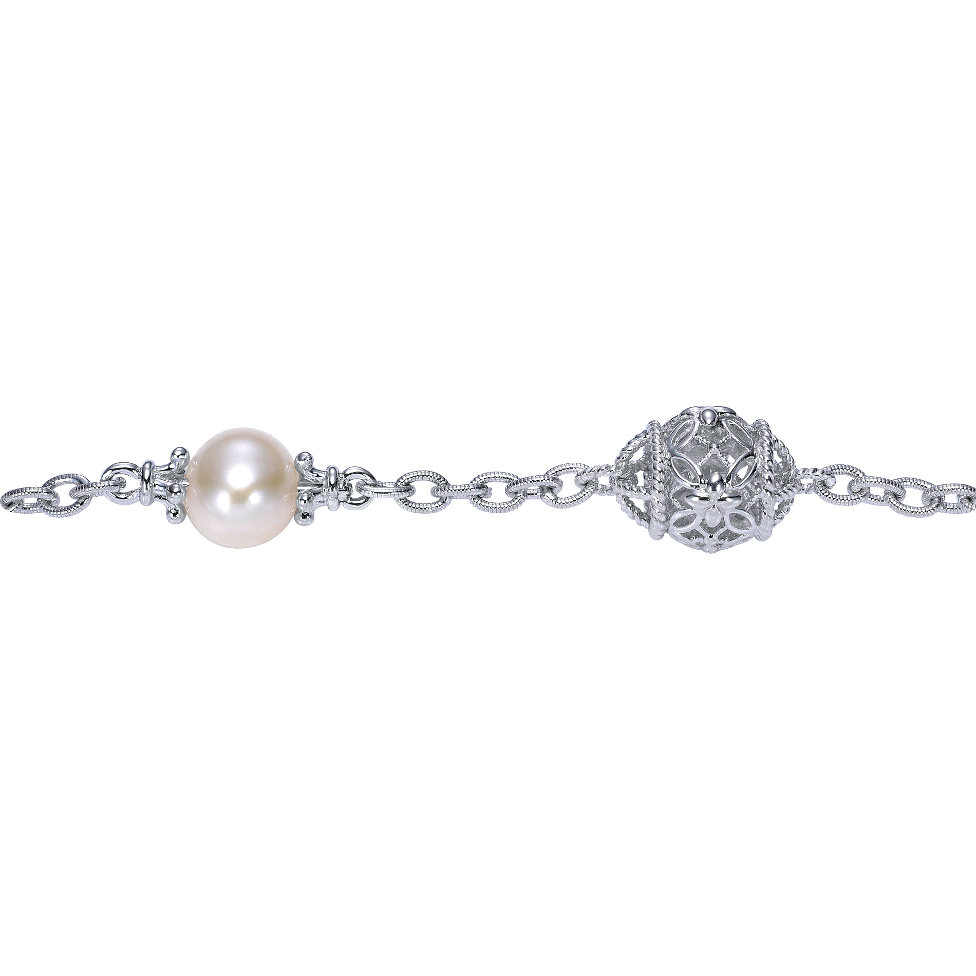 925 Silver Pearl Chain Bracelet angle 2 925 Silver Pearl Chain Bracelet angle 2