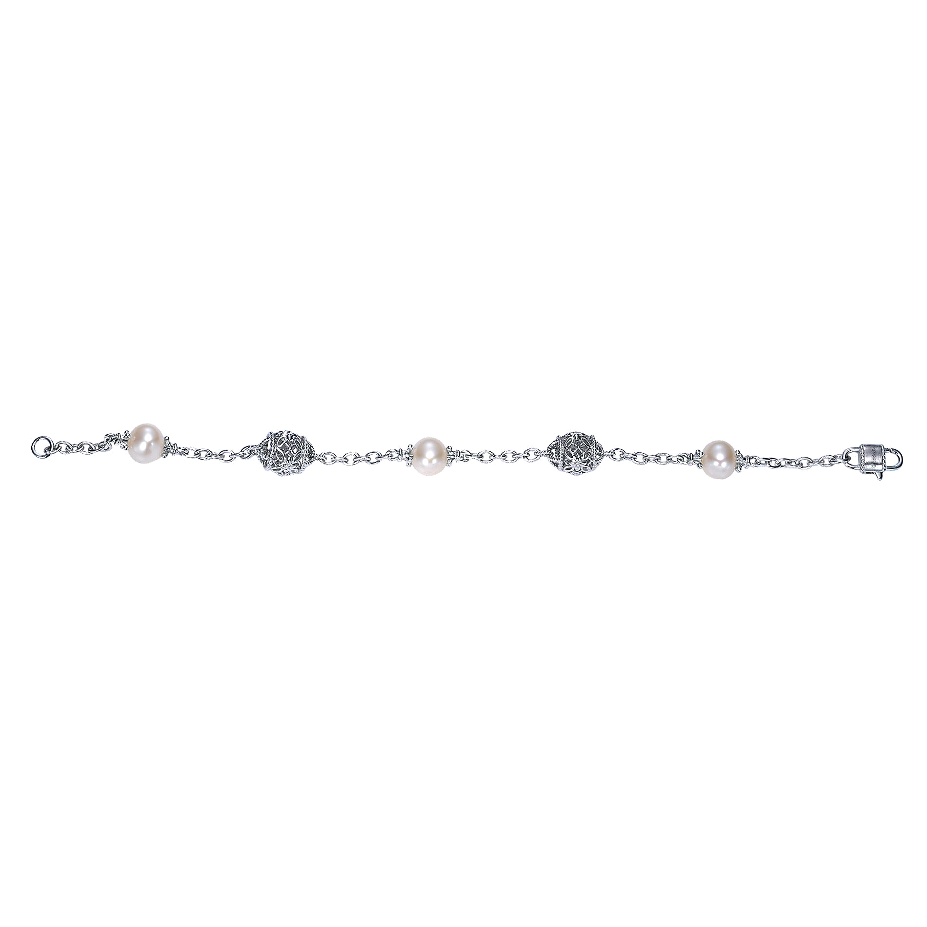 925 Silver Pearl Chain Bracelet angle 3 925 Silver Pearl Chain Bracelet angle 3
