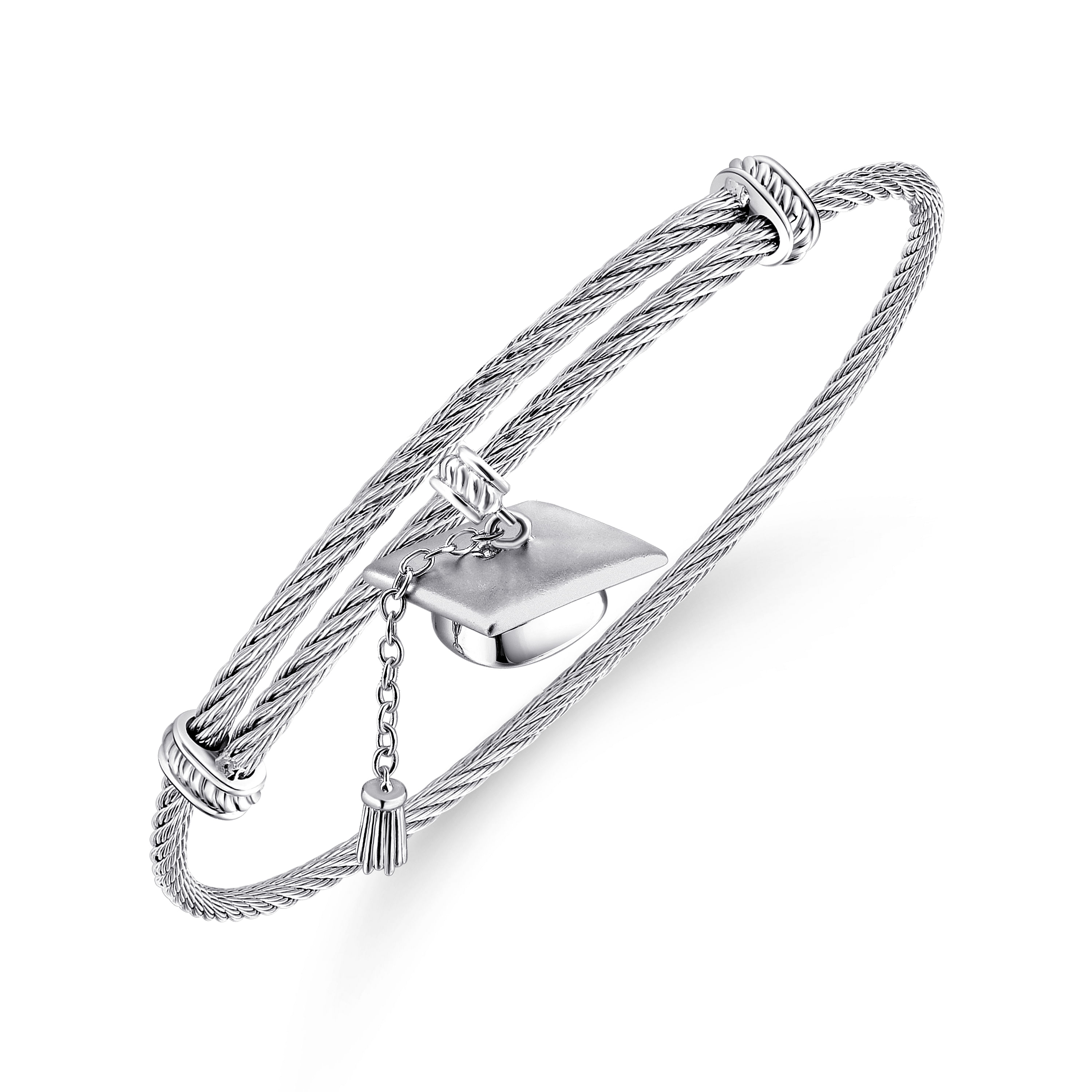 925 Silver and Stainless Steel Graduation Cap Bangle angle 2 925 Silver and Stainless Steel Graduation Cap Bangle angle 2