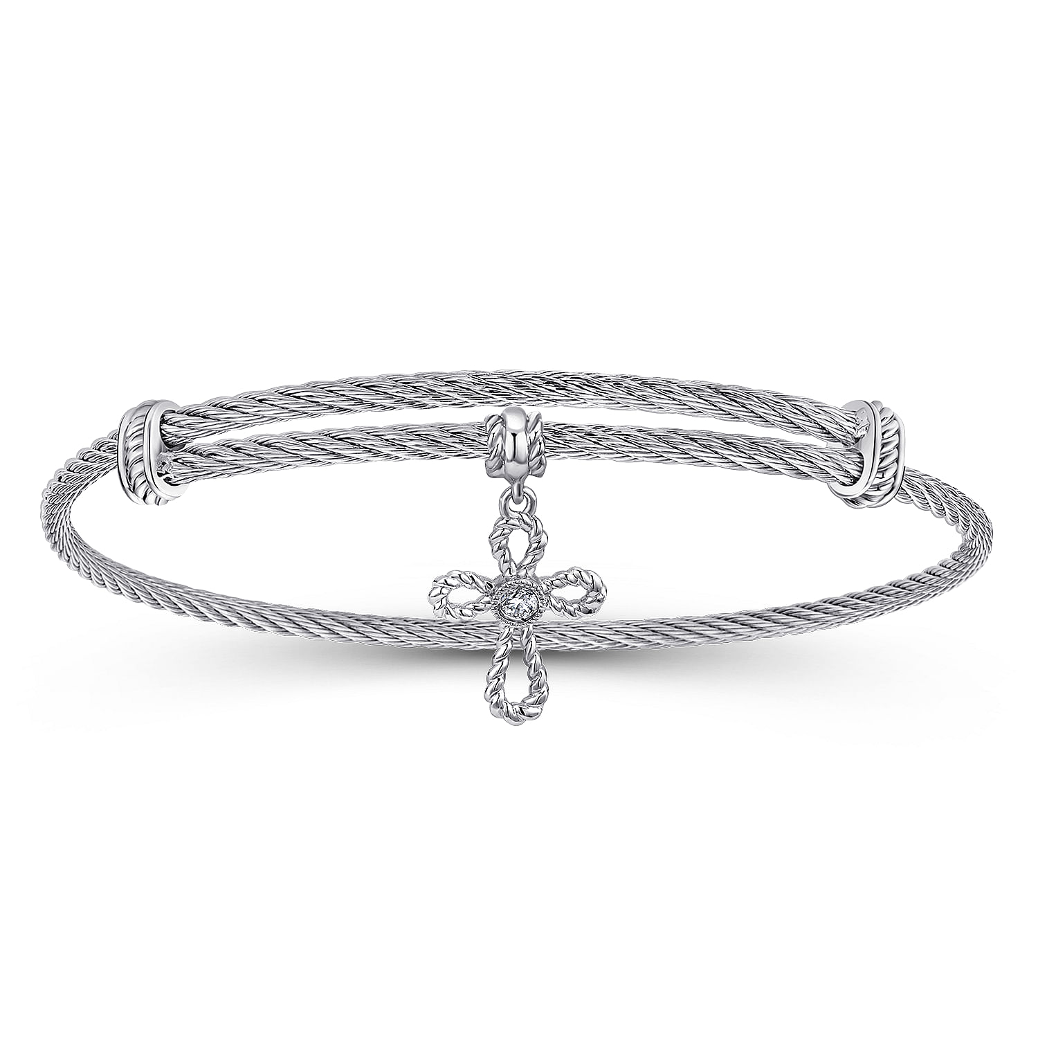 925 Silver and Stainless Steel White Sapphire Cross Charm 925 Silver and Stainless Steel White Sapphire Cross Charm