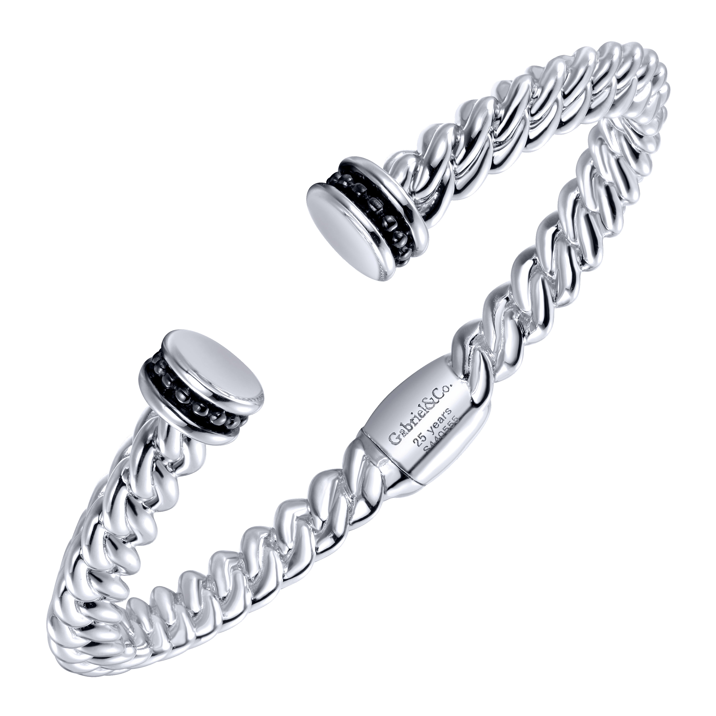 925 Silver/stainless Steel Candlelight Diamond Bangle angle 2 925 Silver/stainless Steel Candlelight Diamond Bangle angle 2