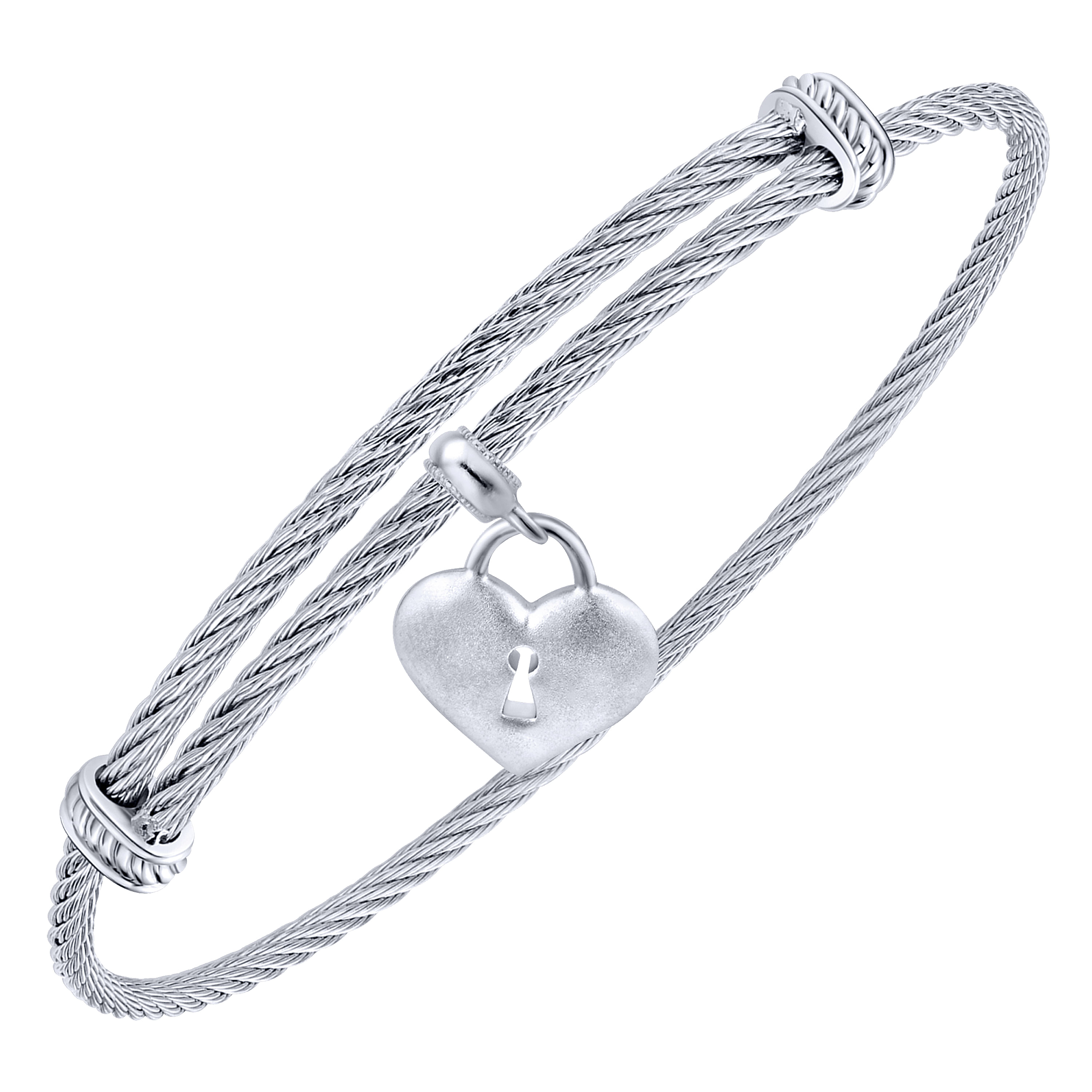 925 Silver/stainless Steel Charm Bangle angle 2 925 Silver/stainless Steel Charm Bangle angle 2