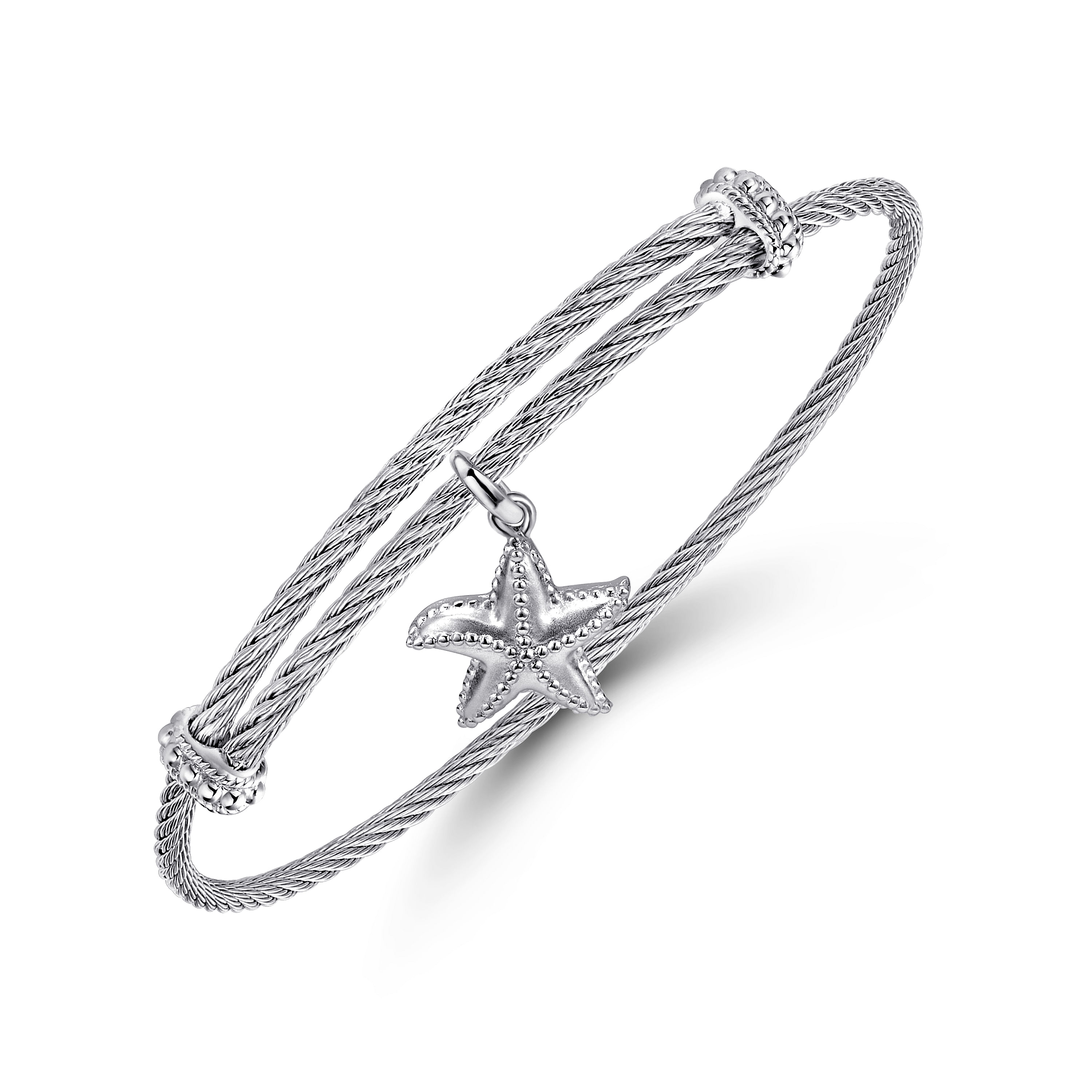 925 Silver/stainless Steel Charm Bangle angle 2 925 Silver/stainless Steel Charm Bangle angle 2