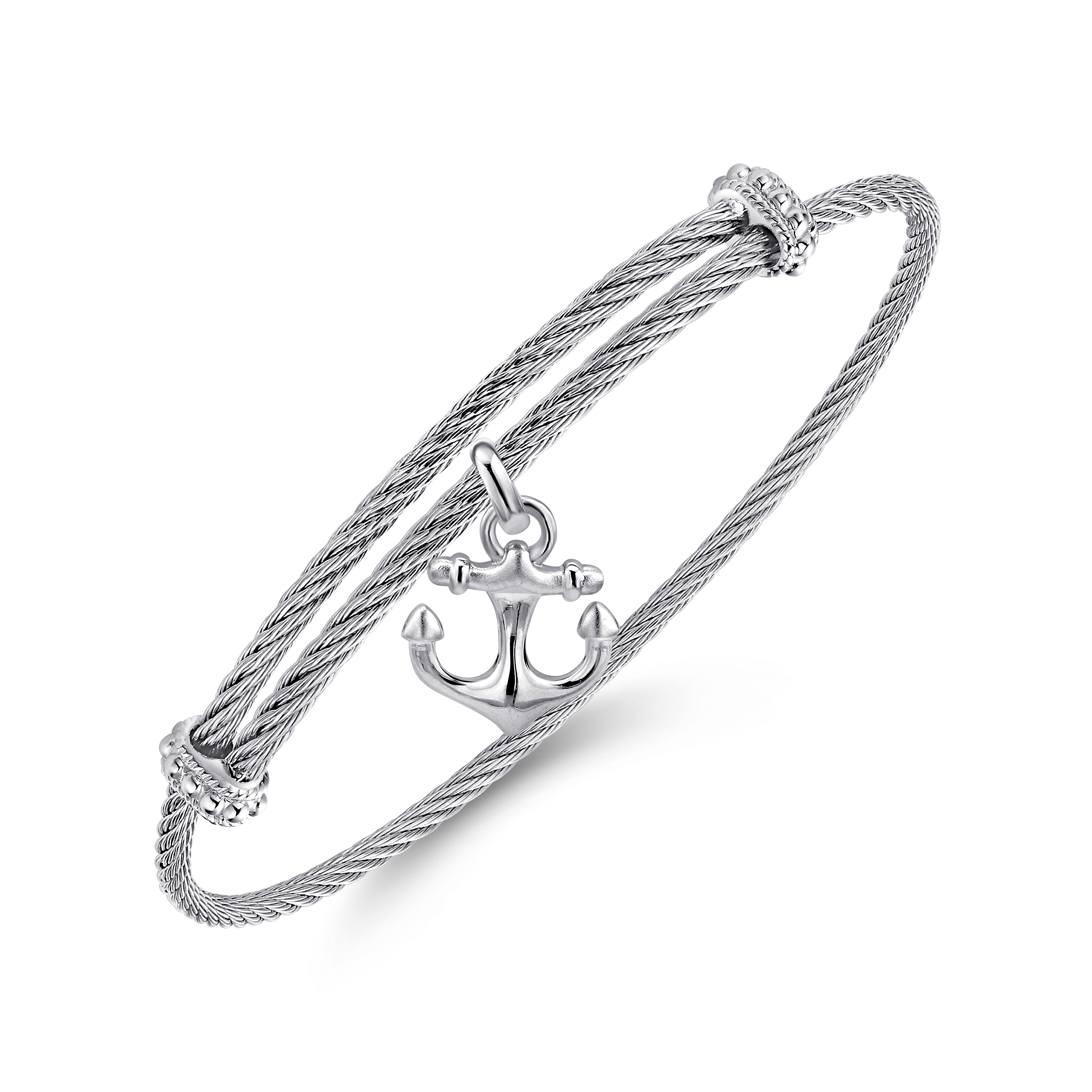 925 Silver/stainless Steel Charm Bangle angle 2 925 Silver/stainless Steel Charm Bangle angle 2