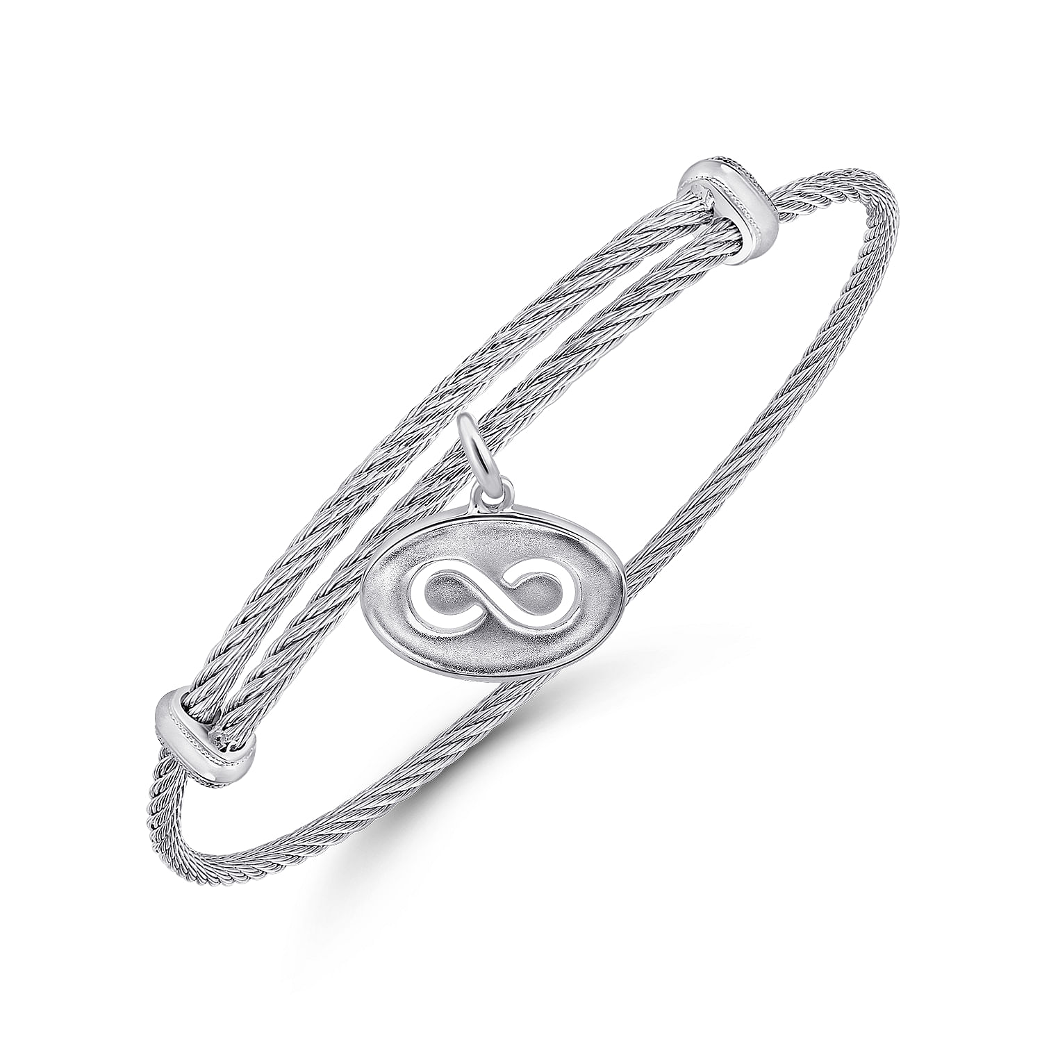 925 Silver/stainless Steel Charm Bangle angle 2 925 Silver/stainless Steel Charm Bangle angle 2