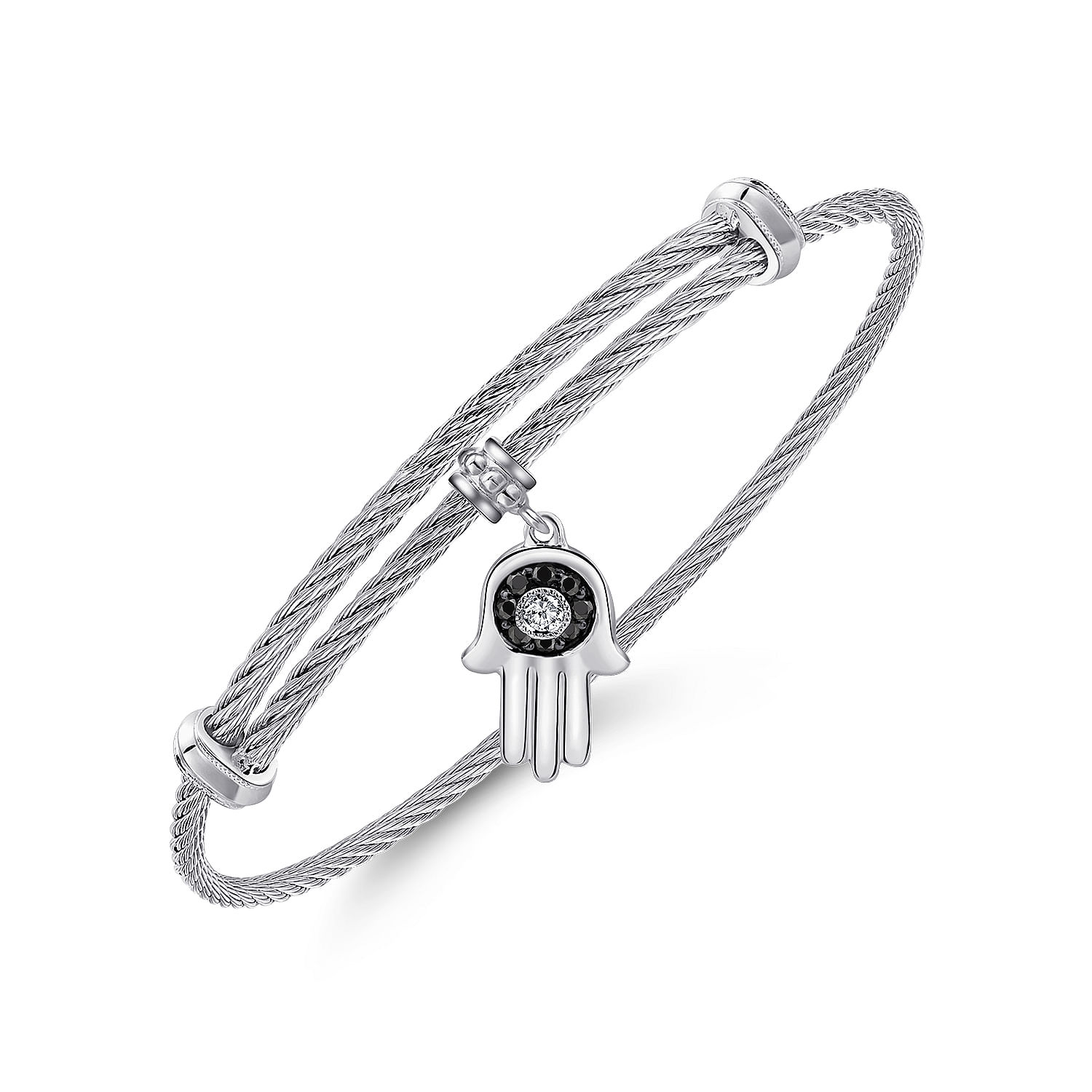 925 Silver/stainless Steel Multi Color Stones Charm Bangle angle 2 925 Silver/stainless Steel Multi Color Stones Charm Bangle angle 2