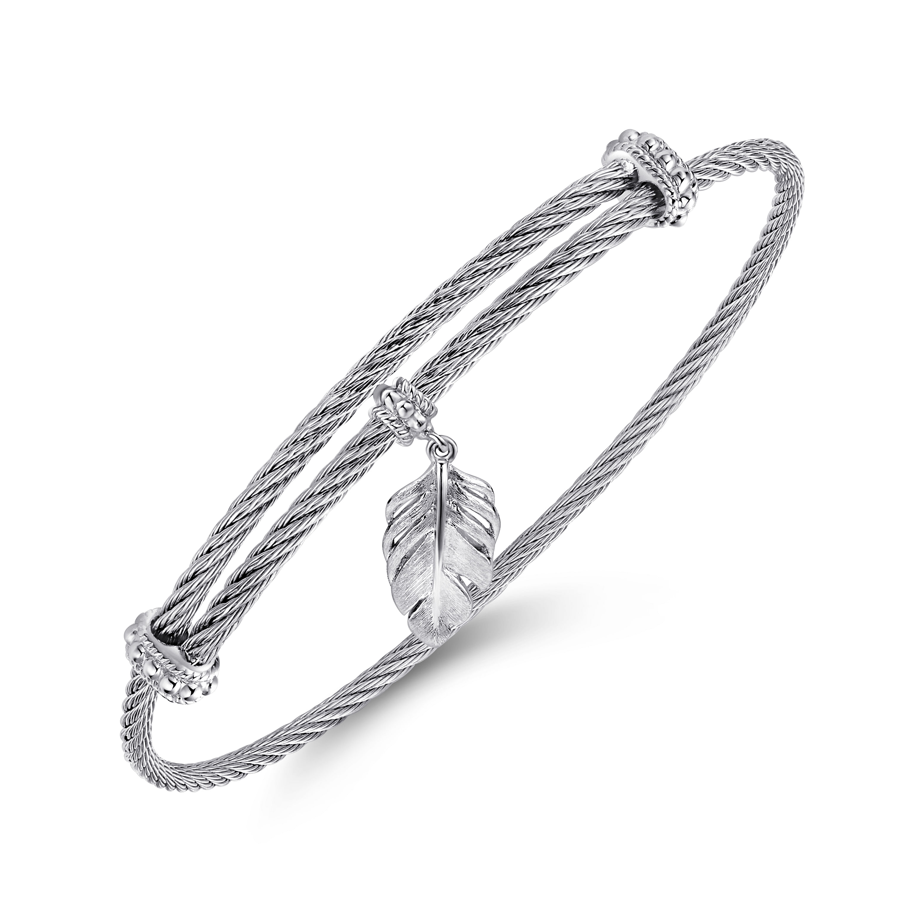 925 Silver/stainless Steel Steel My Heart Charm Bangle angle 2 925 Silver/stainless Steel Steel My Heart Charm Bangle angle 2