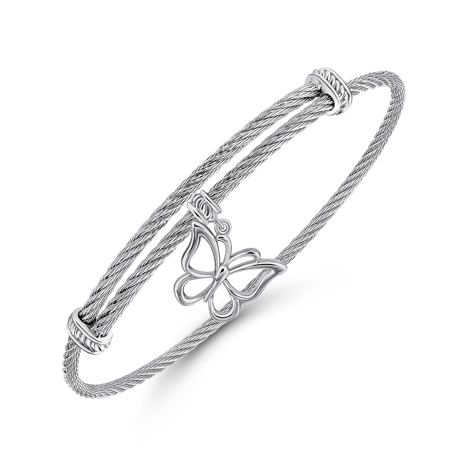 925 Silver/stainless Steel Steel My Heart Charm Bangle angle 2 925 Silver/stainless Steel Steel My Heart Charm Bangle angle 2